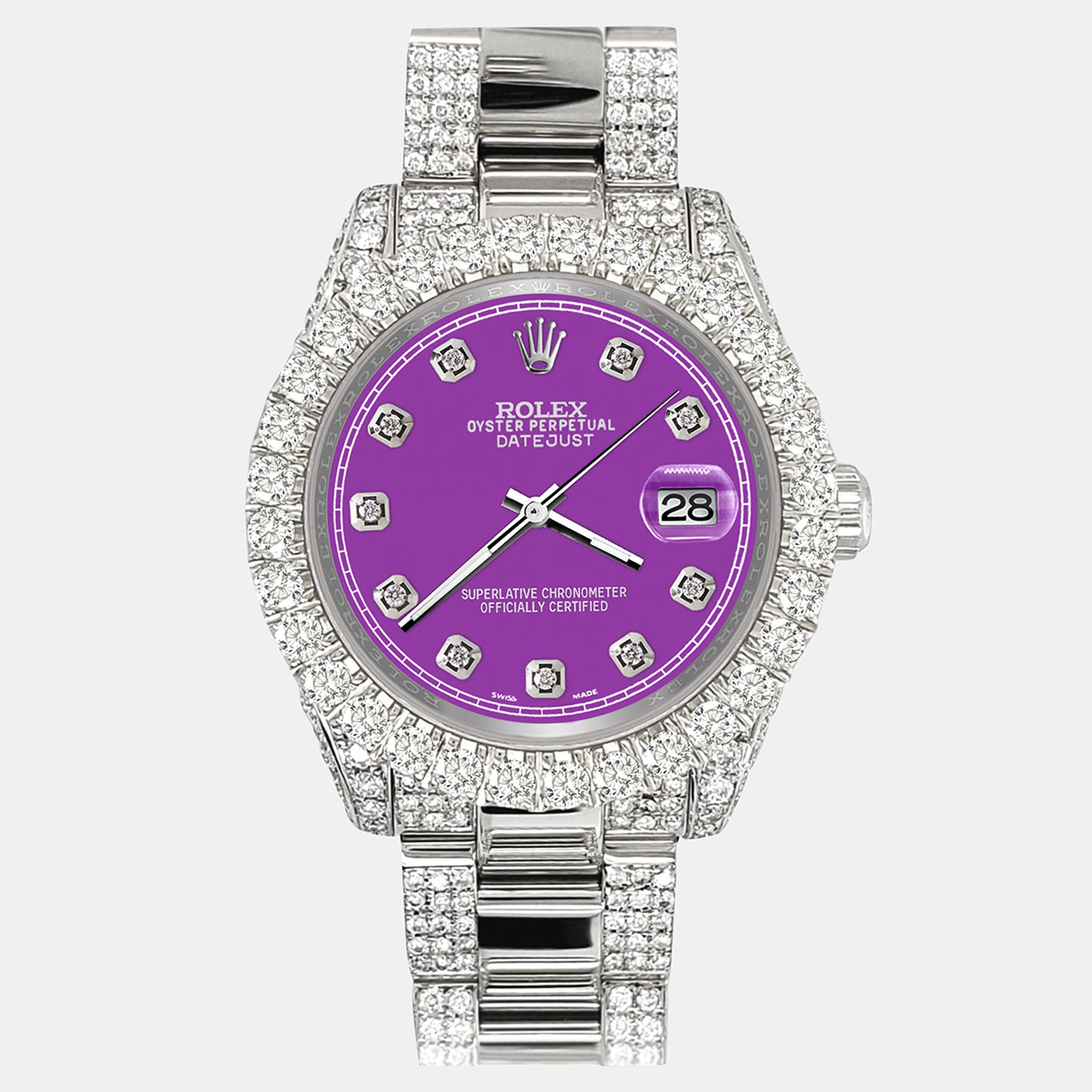 

Rolex datejust  pave 7.2ct iced diamond sangria purple track Wristwatch 178240