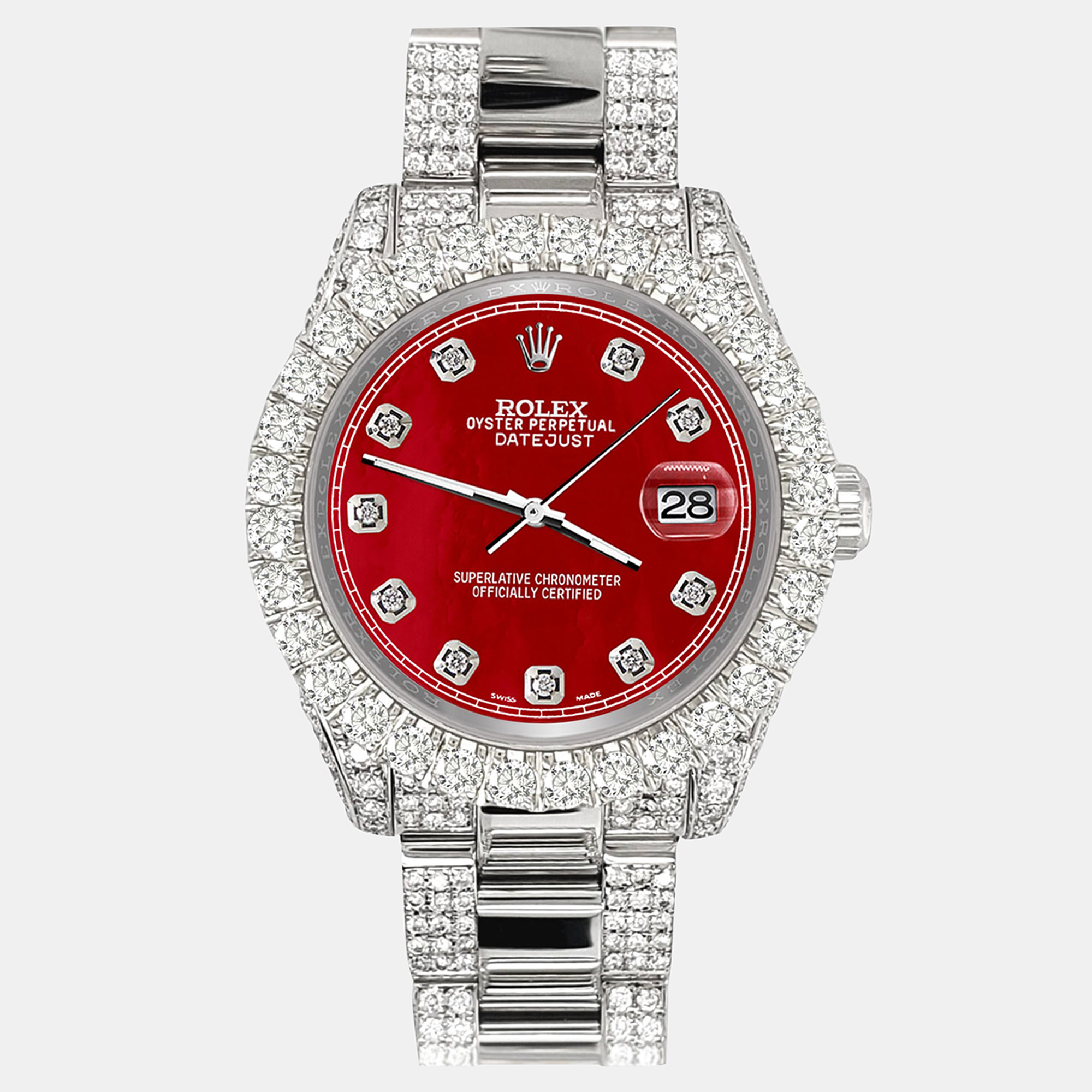 

Rolex datejust  pave 7.2ct iced diamond red mop track Wristwatch 178240