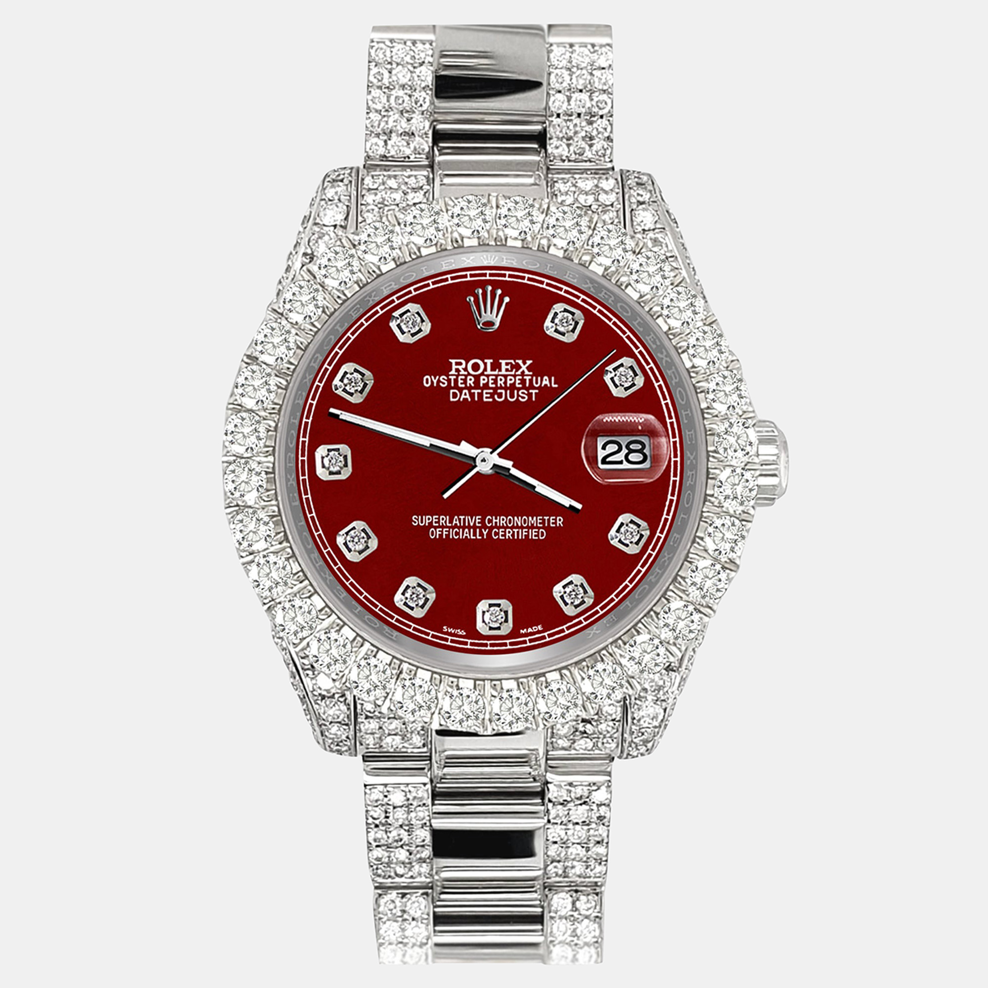 

Rolex datejust  pave 7.2ct iced diamond imperial red track Wristwatch 178240