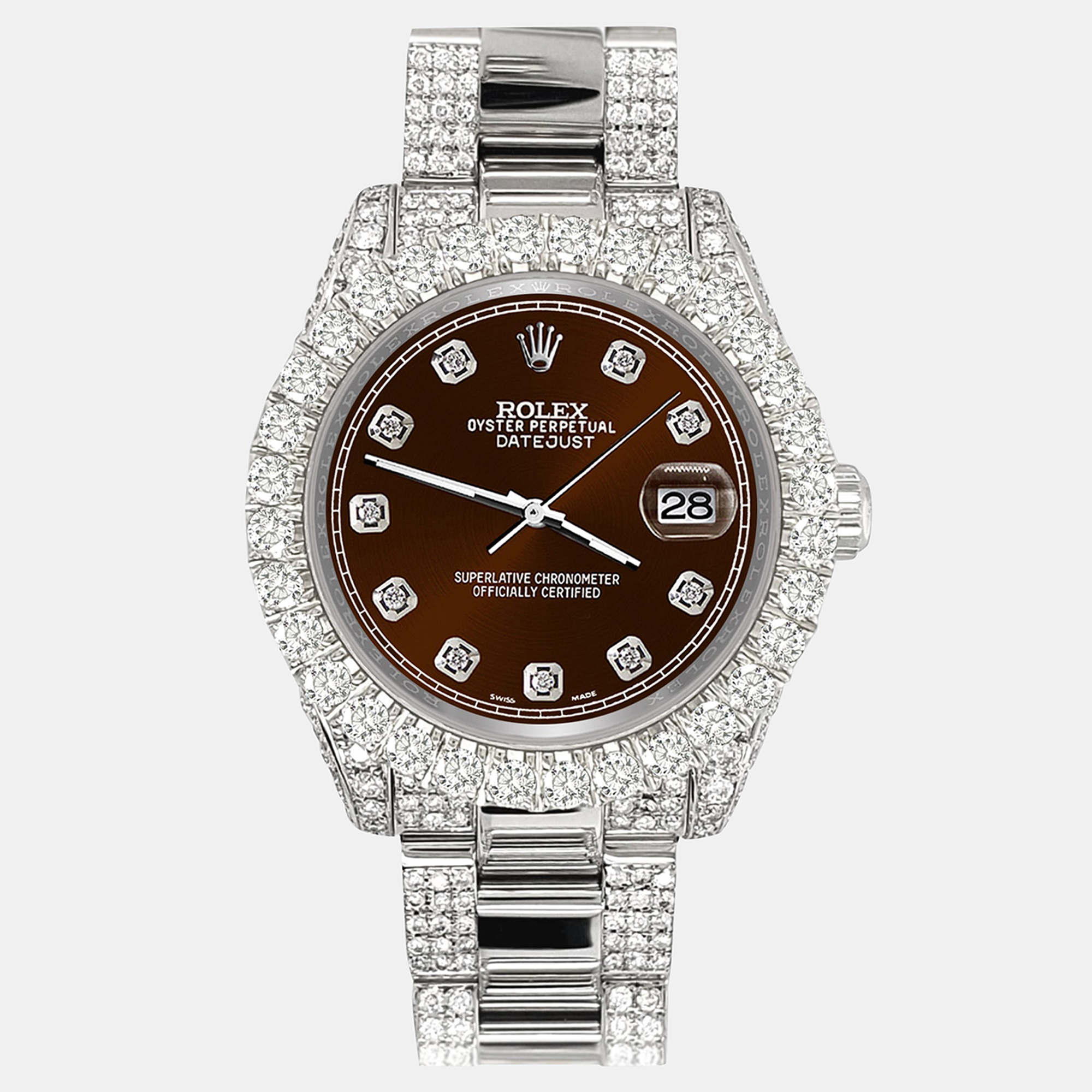 

Rolex datejust  pave 7.2ct iced diamond chocolate track Wristwatch 178240, Brown