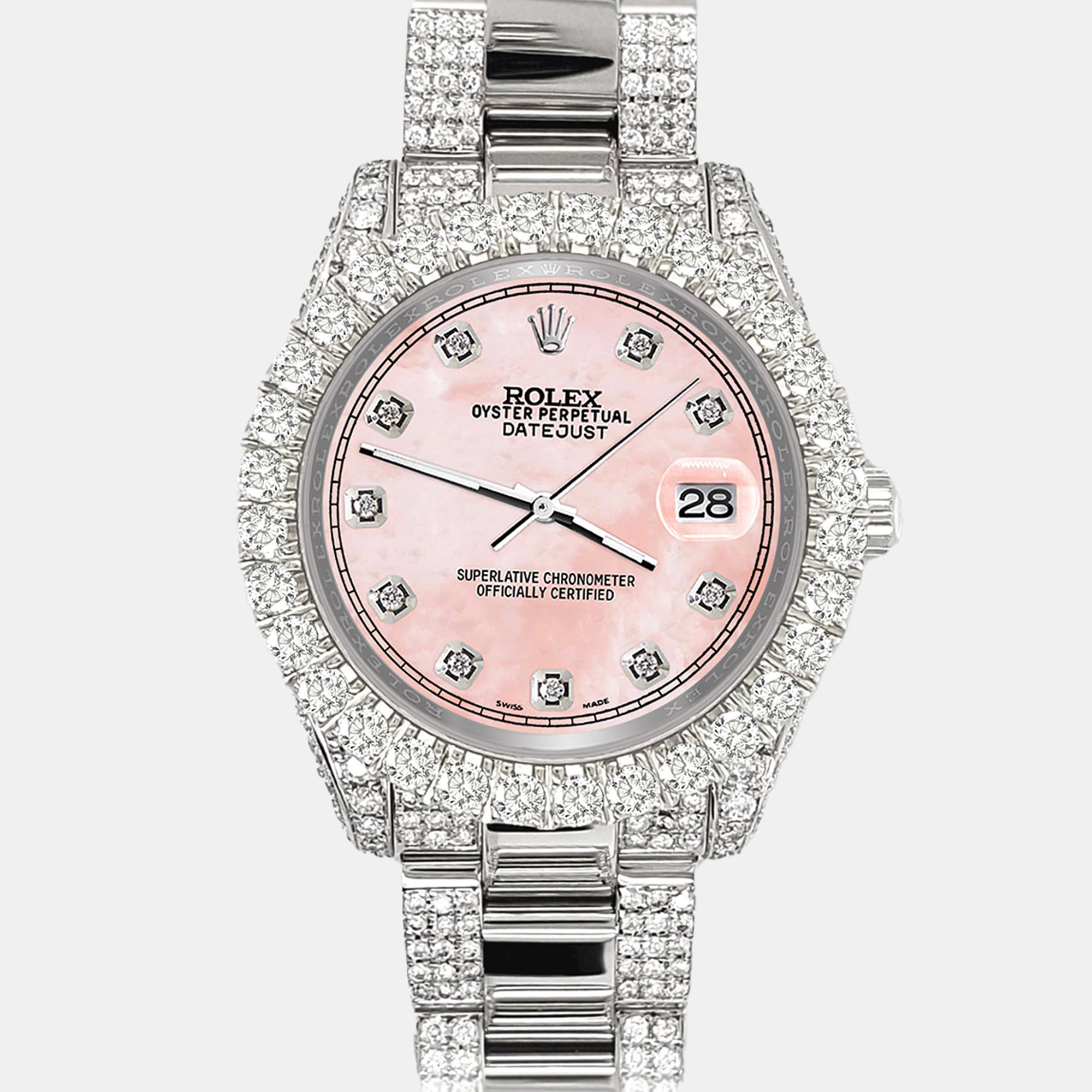 

Rolex datejust  pave 7.2ct iced diamond royal pink mop track Wristwatch 178240