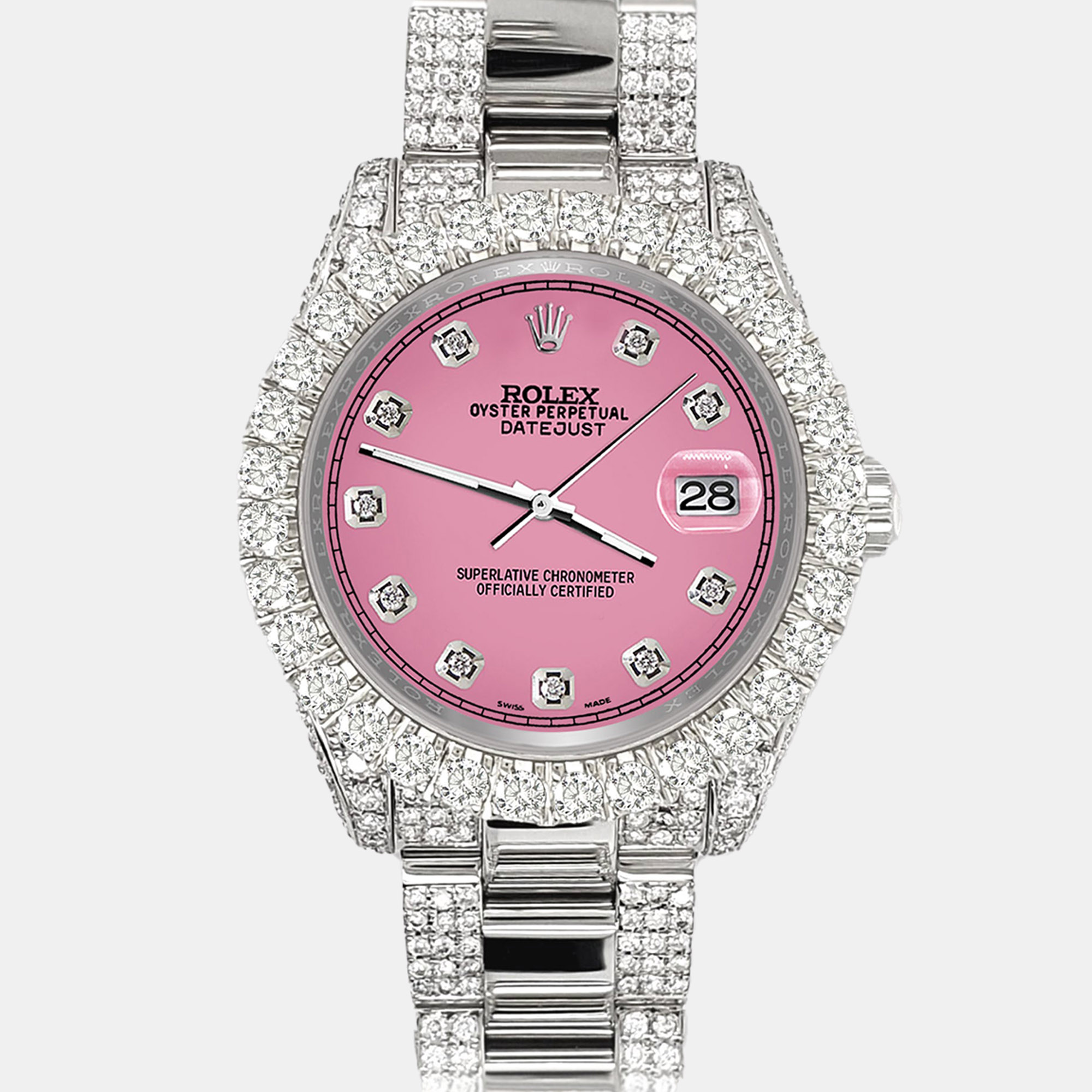 

Rolex datejust  pave 7.2ct iced diamond hot pink track Wristwatch 178240