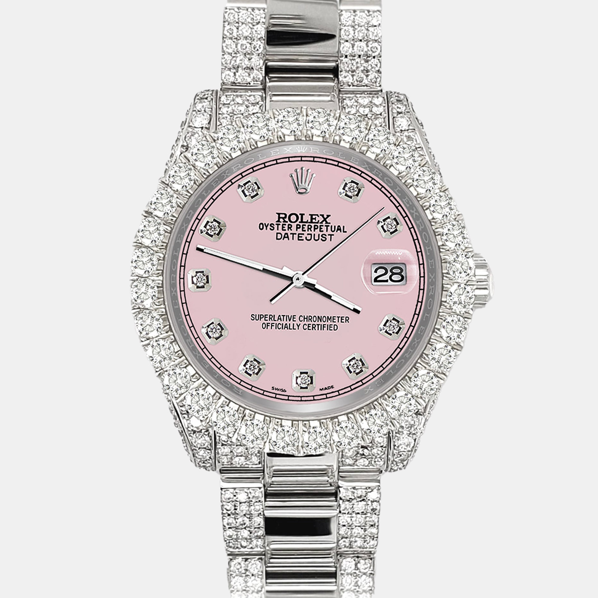 

Rolex datejust  pave 7.2ct iced diamond orchid pink track Wristwatch 178240