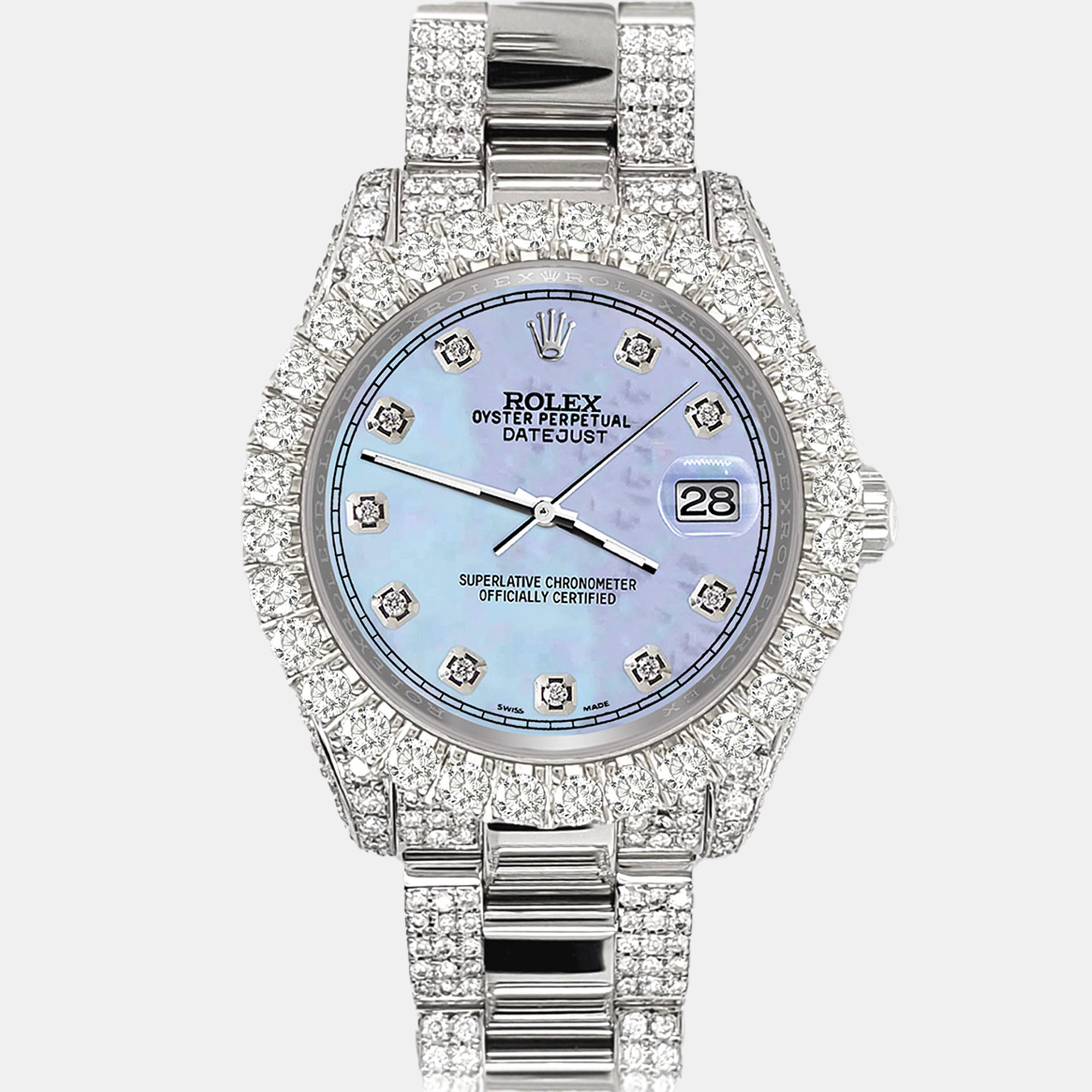 

Rolex datejust  pave 7.2ct iced diamond purple mop track Wristwatch 178240