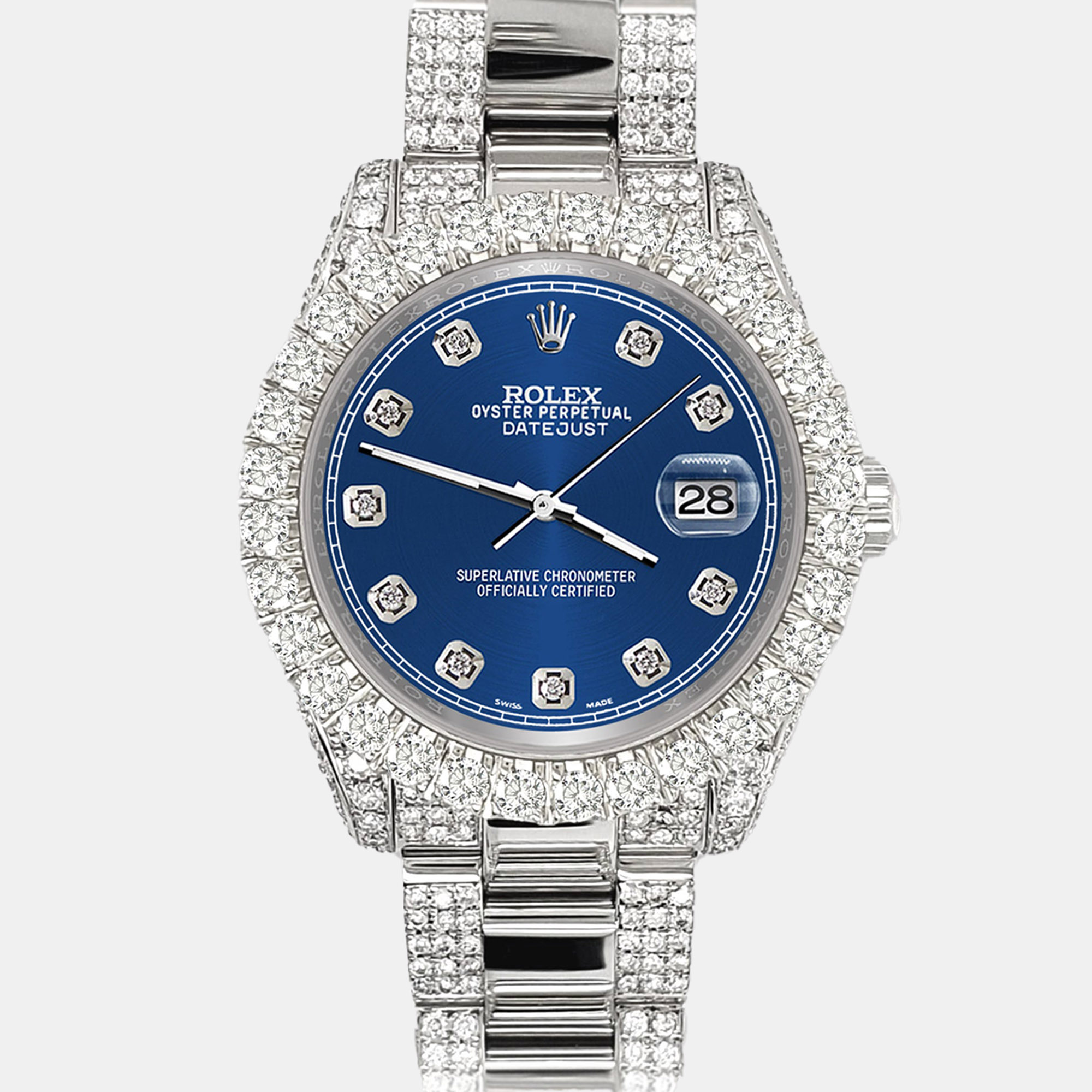 

Rolex datejust  pave 7.2ct iced diamond cobalt blue track Wristwatch 178240