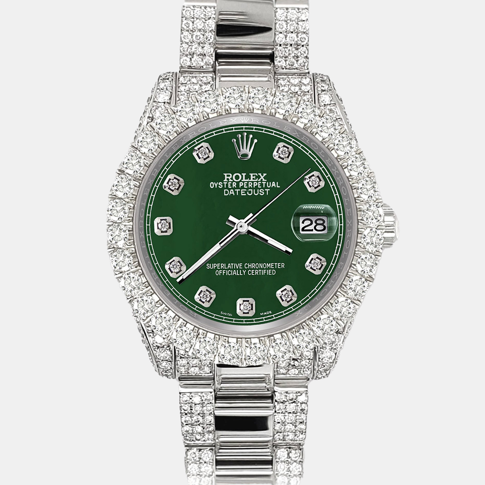 

Rolex datejust  pave 7.2ct iced diamond forest green track Wristwatch 178240