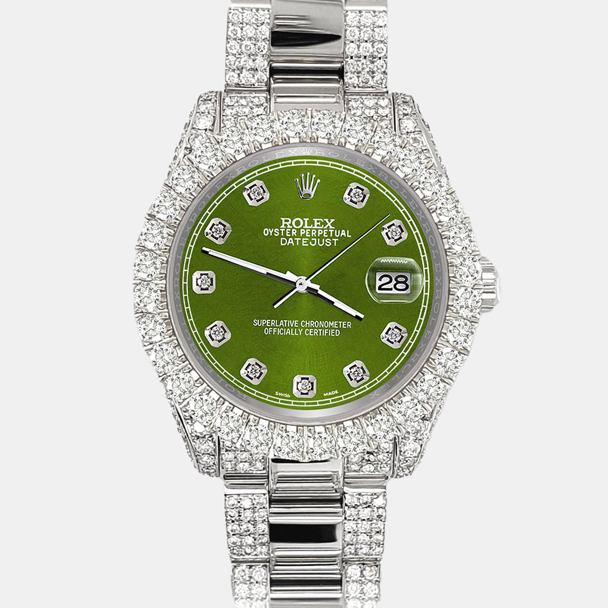 

Rolex datejust  pave 7.2ct iced diamond royal green track Wristwatch 178240