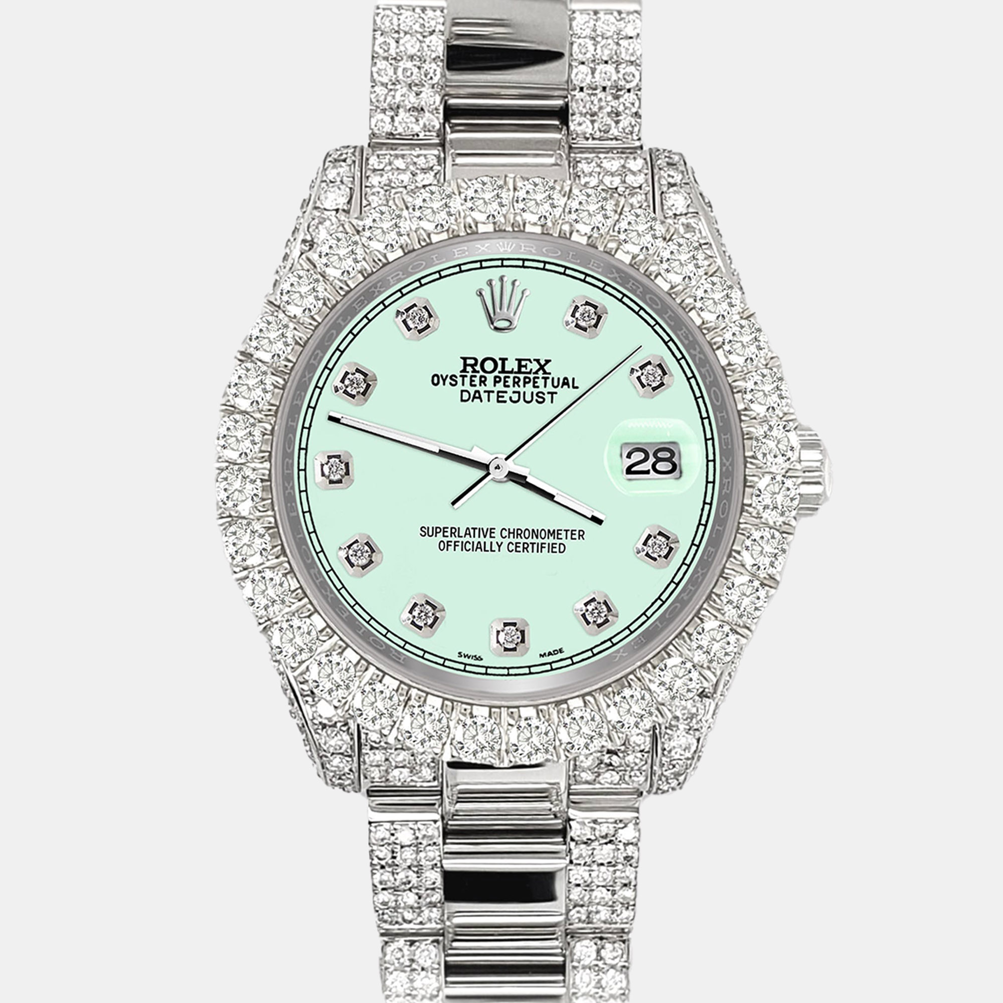 

Rolex datejust  pave 7.2ct iced diamond malachite track Wristwatch 178240, Green