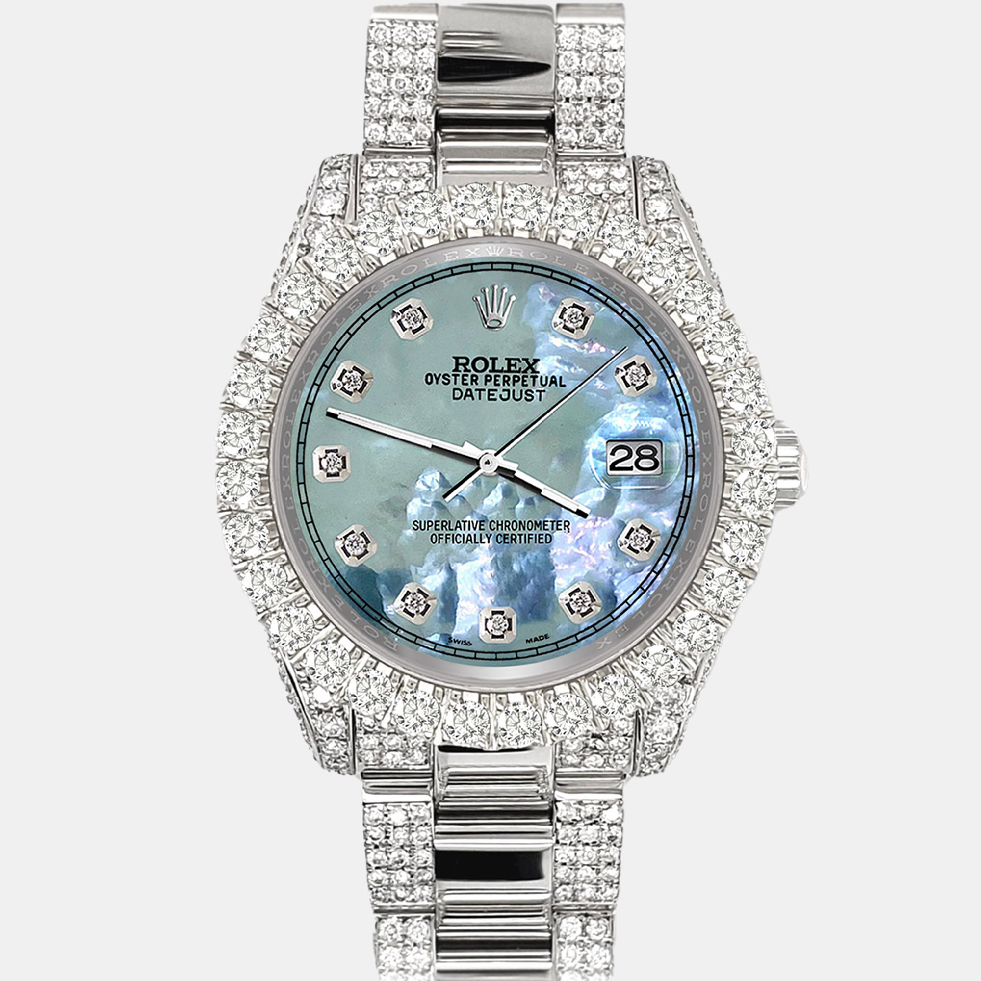 

Rolex datejust  pave 7.2ct iced diamond tahitian blue mop track Wristwatch 178240