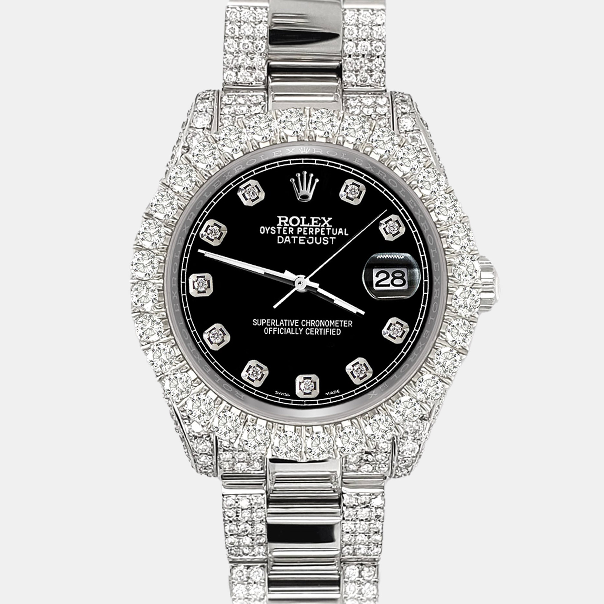 

Rolex datejust  pave 7.2ct iced diamond black track Wristwatch 178240