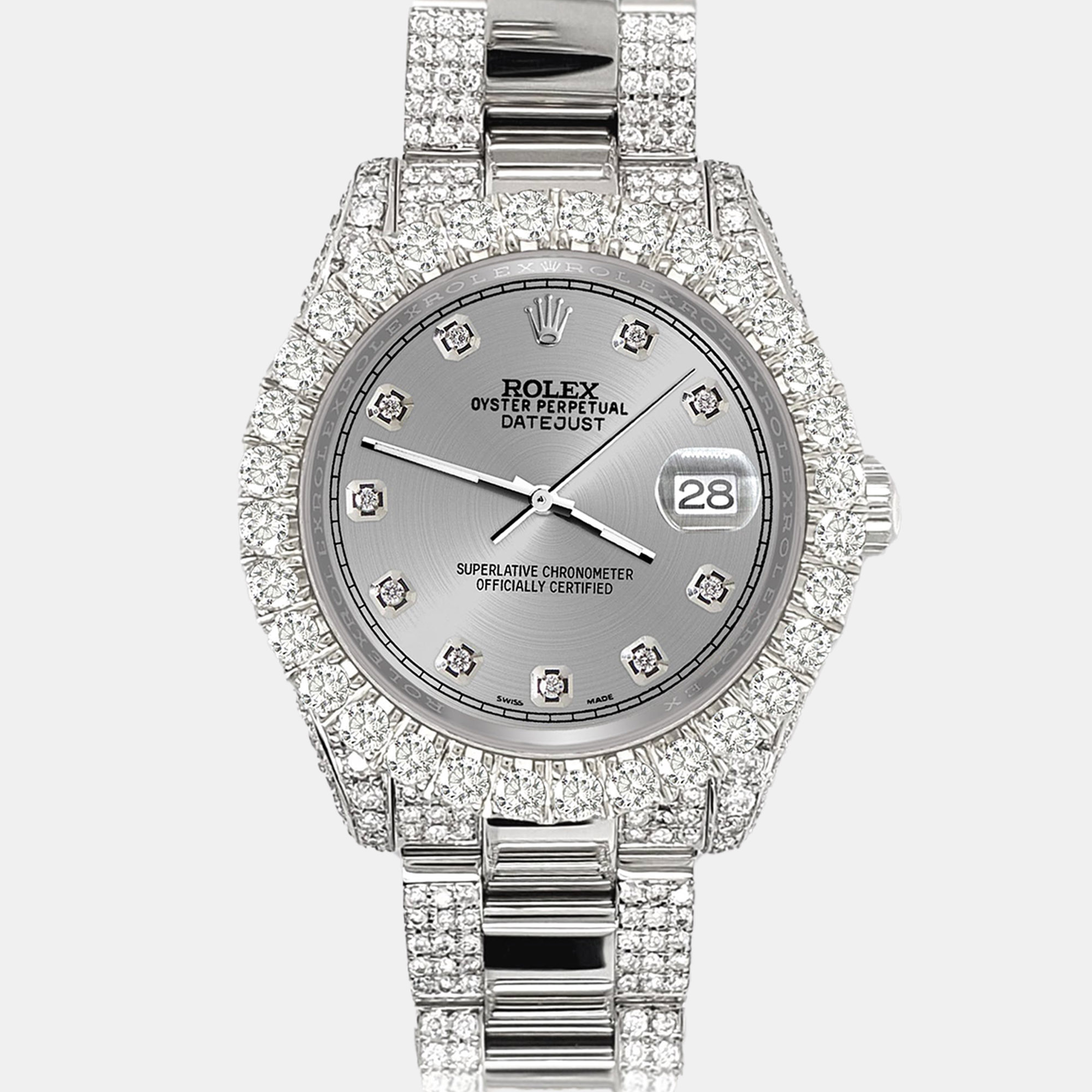 

Rolex datejust  pave 7.2ct iced diamond gray track Wristwatch 178240, Grey