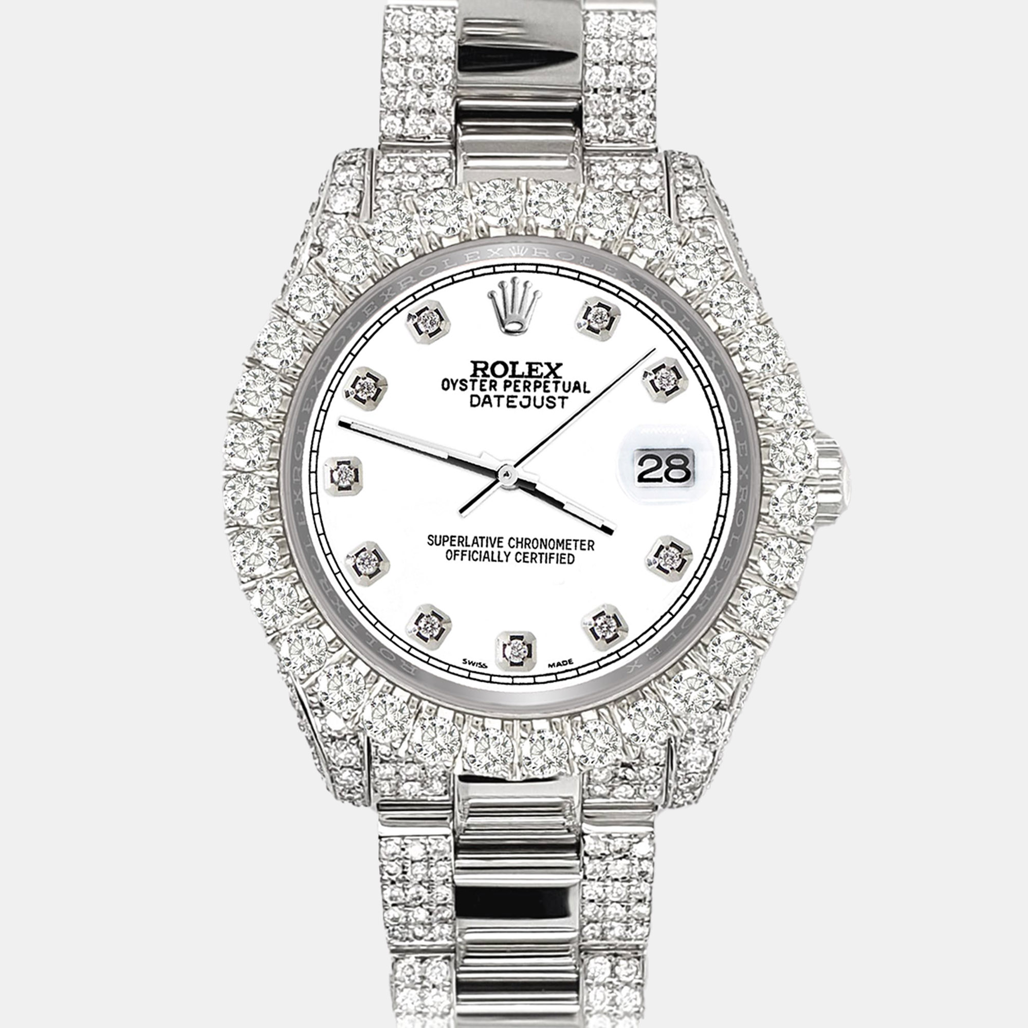 

Rolex datejust  pave 7.2ct iced diamond white track Wristwatch 178240