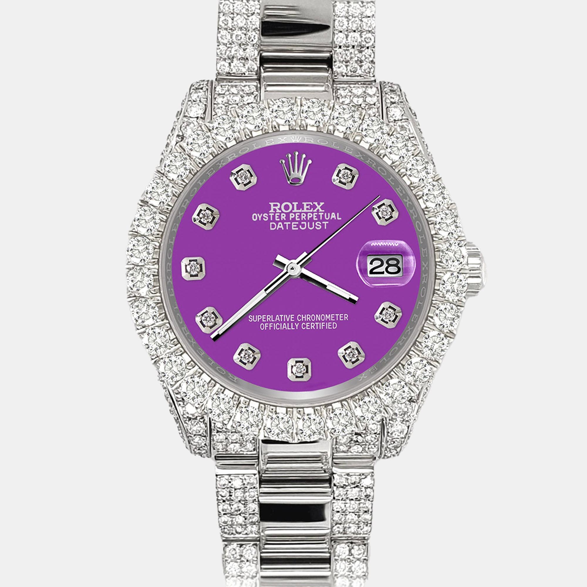 

Rolex datejust  pave 7.2ct iced diamond sangria purple Wristwatch 178240