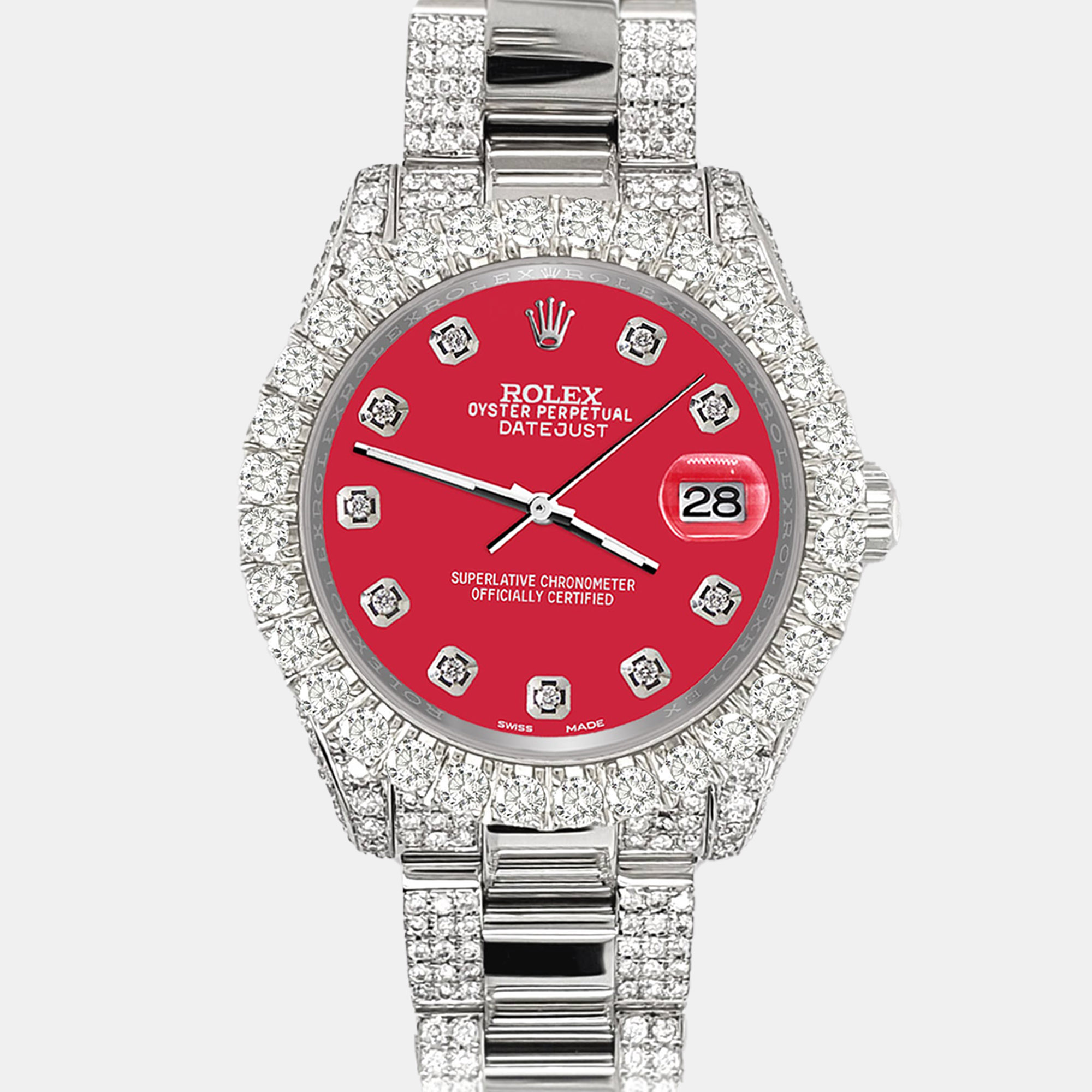 

Rolex datejust  pave 7.2ct iced diamond scarlet red Wristwatch 178240