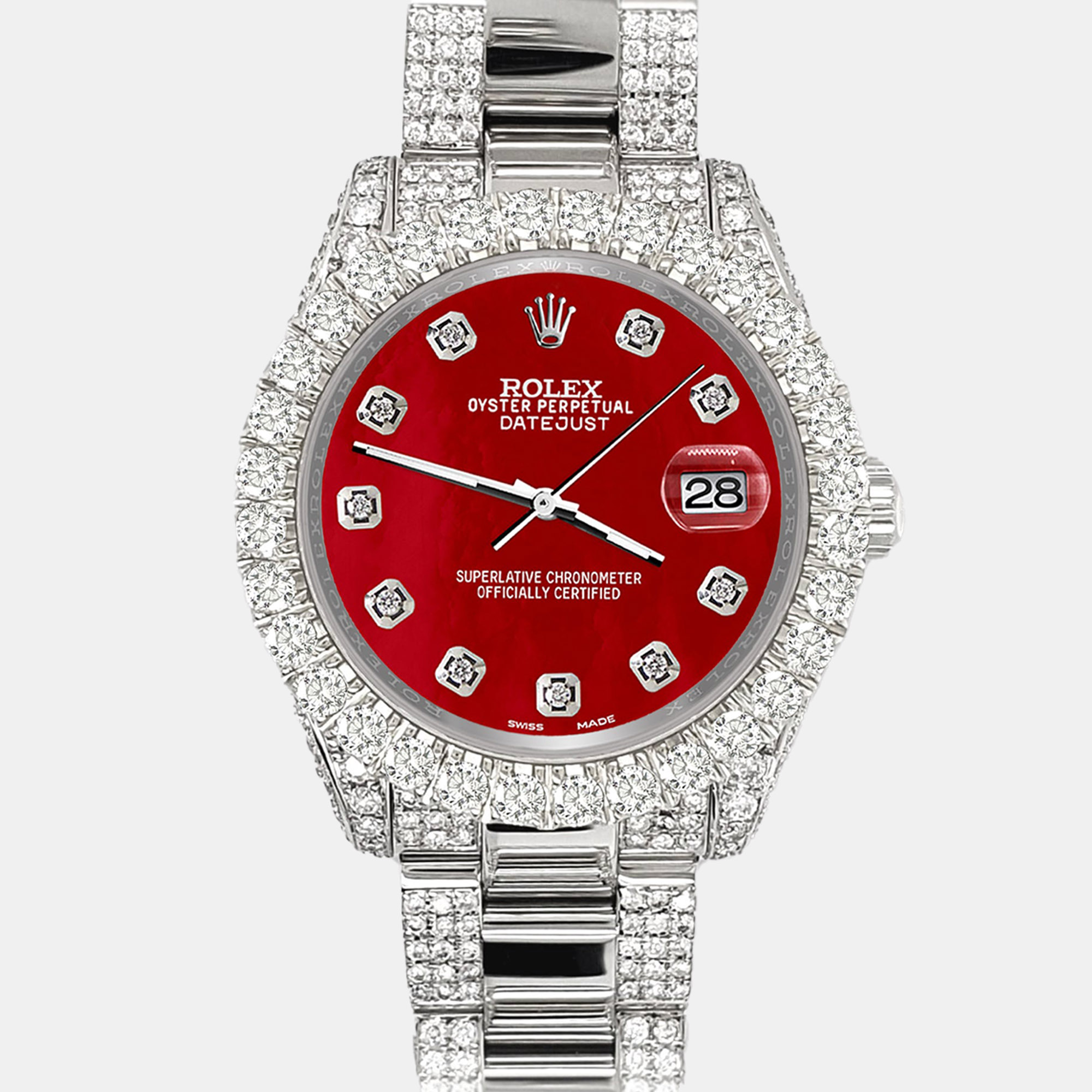 

Rolex datejust  pave 7.2ct iced diamond red mop Wristwatch 178240