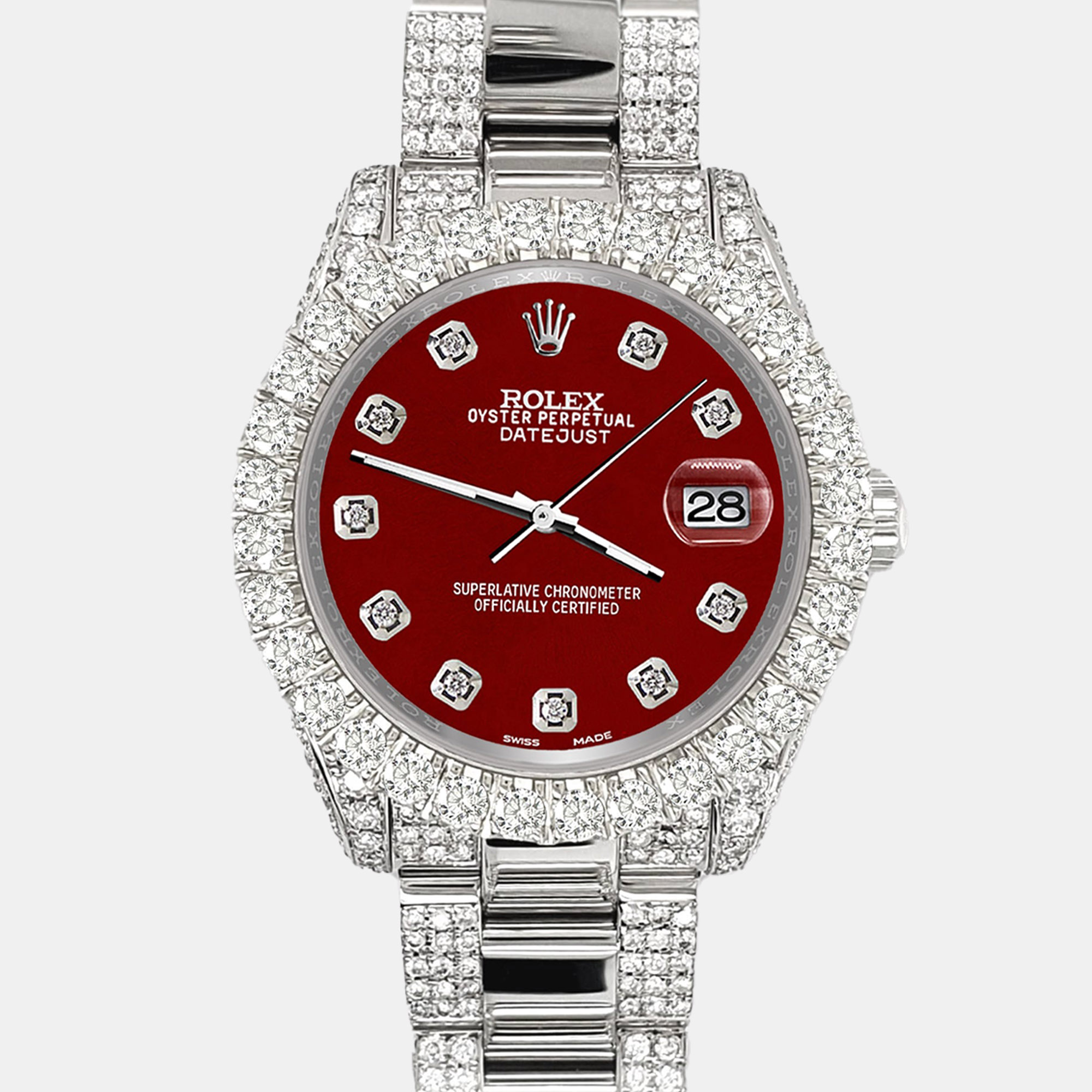 

Rolex datejust  pave 7.2ct iced diamond imperial red Wristwatch 178240