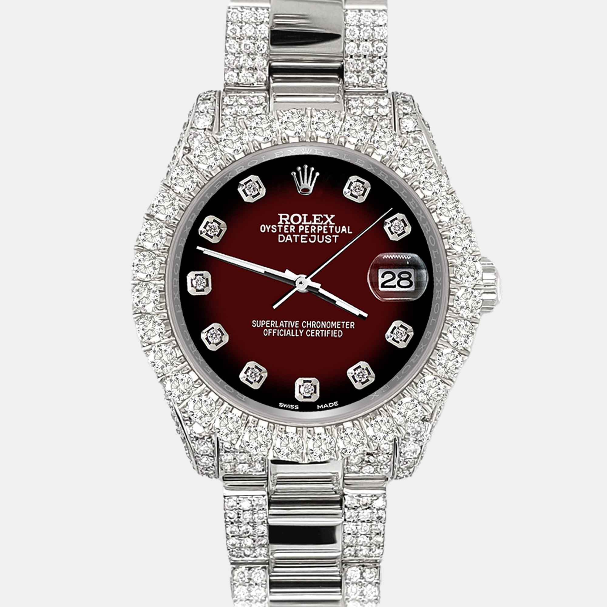 

Rolex datejust  pave 7.2ct iced diamond maroon vignette Wristwatch 178240, Brown