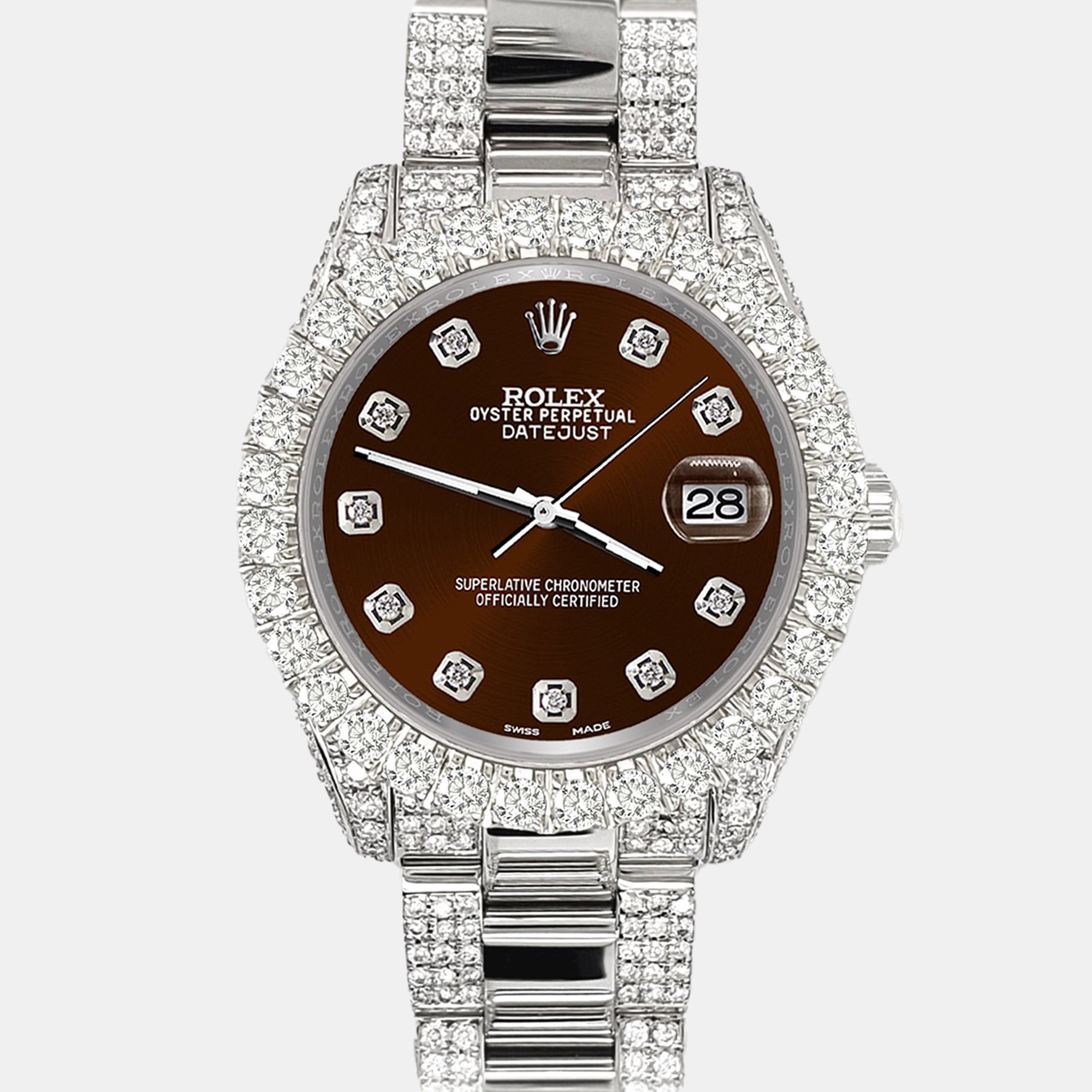 

Rolex datejust  pave 7.2ct iced diamond chocolate Wristwatch 178240, Brown