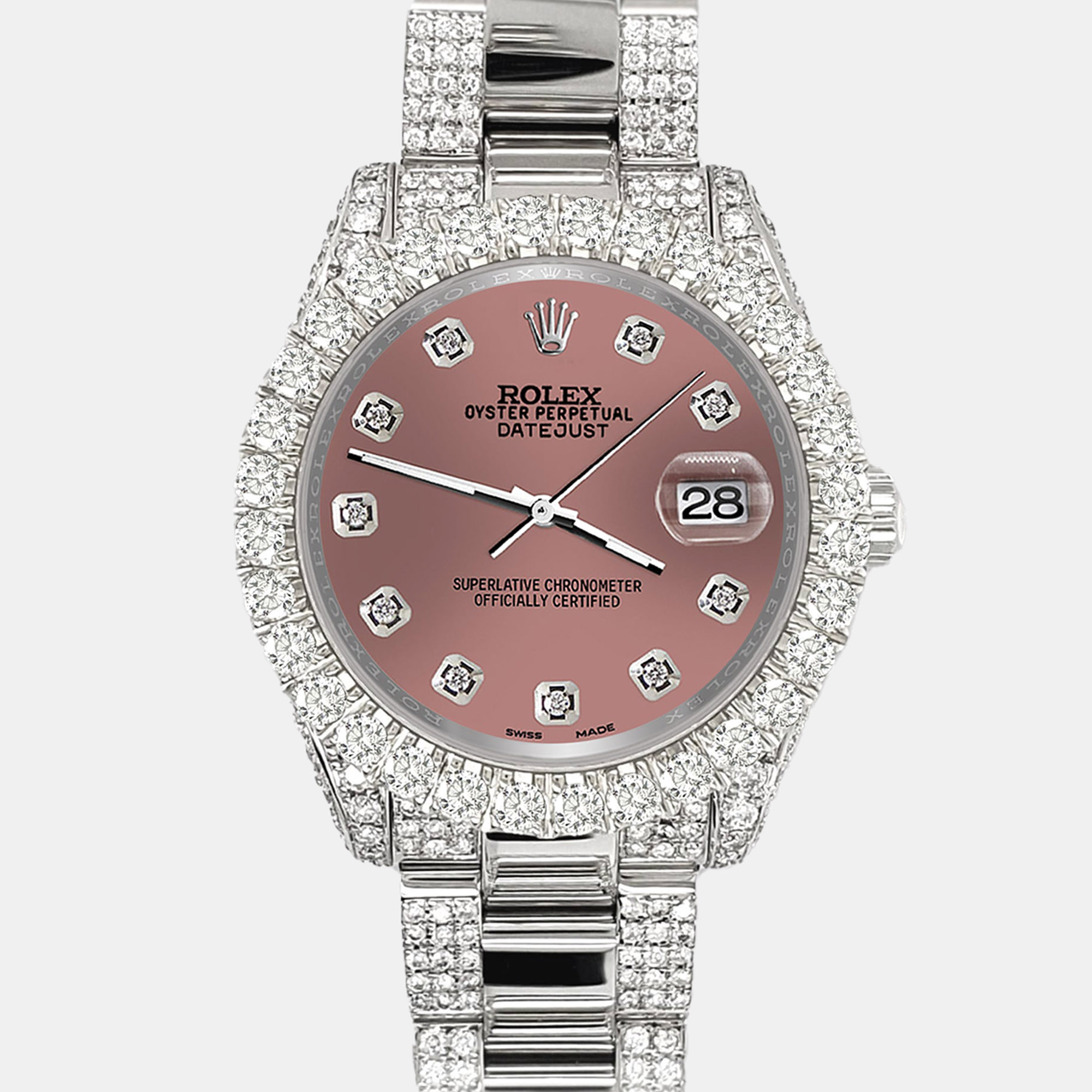 

Rolex datejust  pave 7.2ct iced diamond salmon Wristwatch 178240, Pink