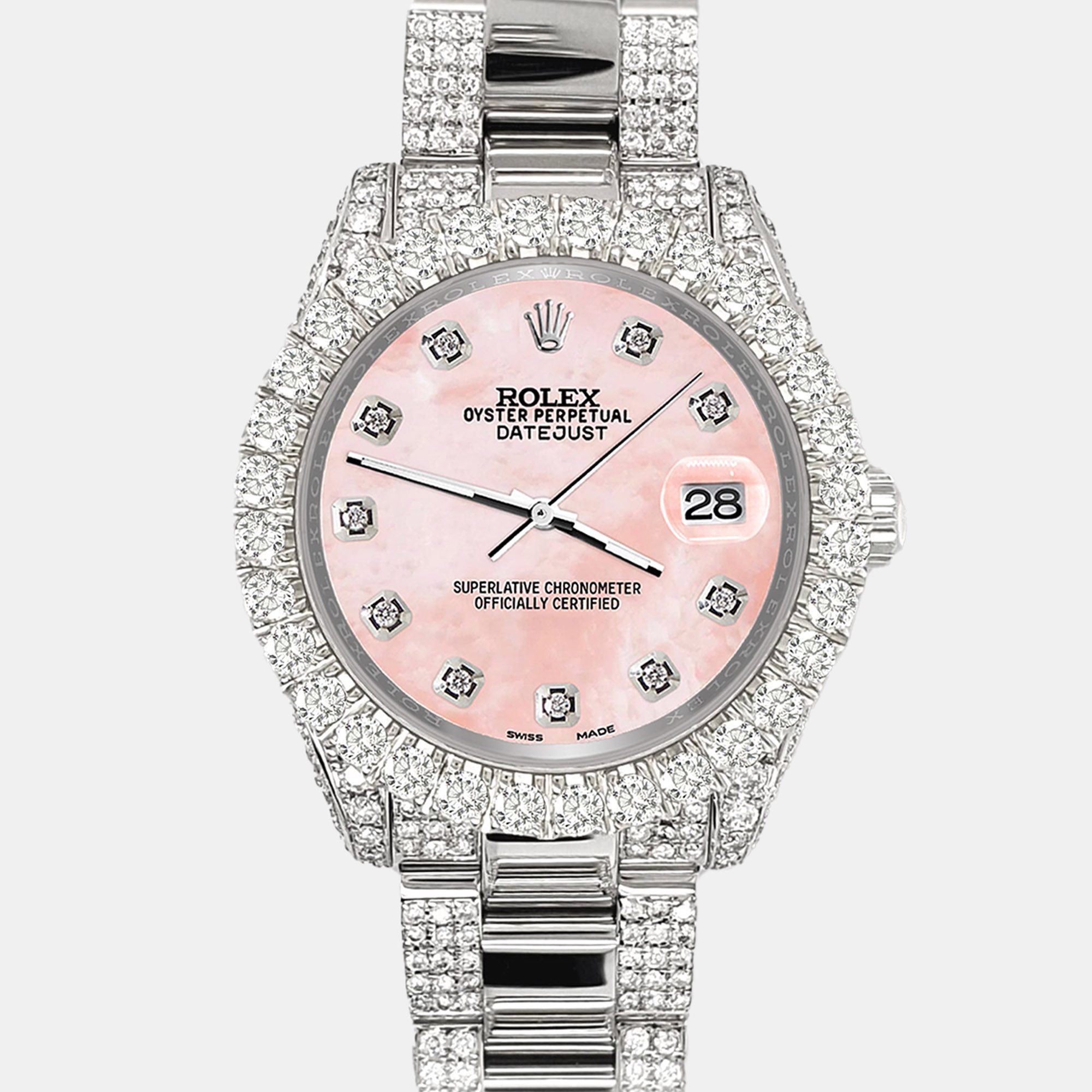 

Rolex datejust  pave 7.2ct iced diamond royal pink mop Wristwatch 178240