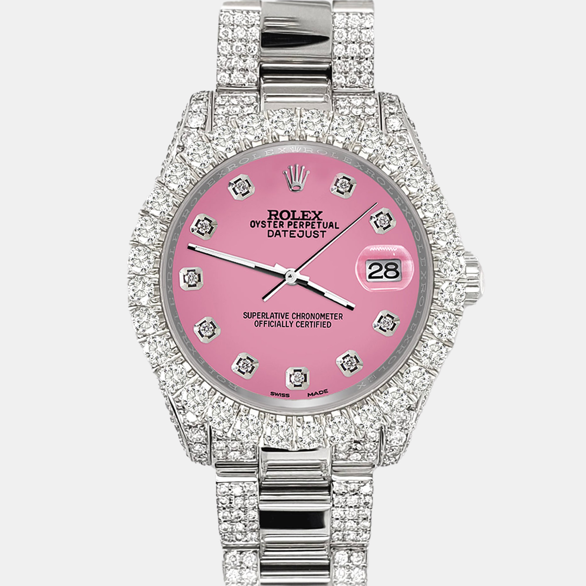 

Rolex datejust  pave 7.2ct iced diamond hot pink Wristwatch 178240