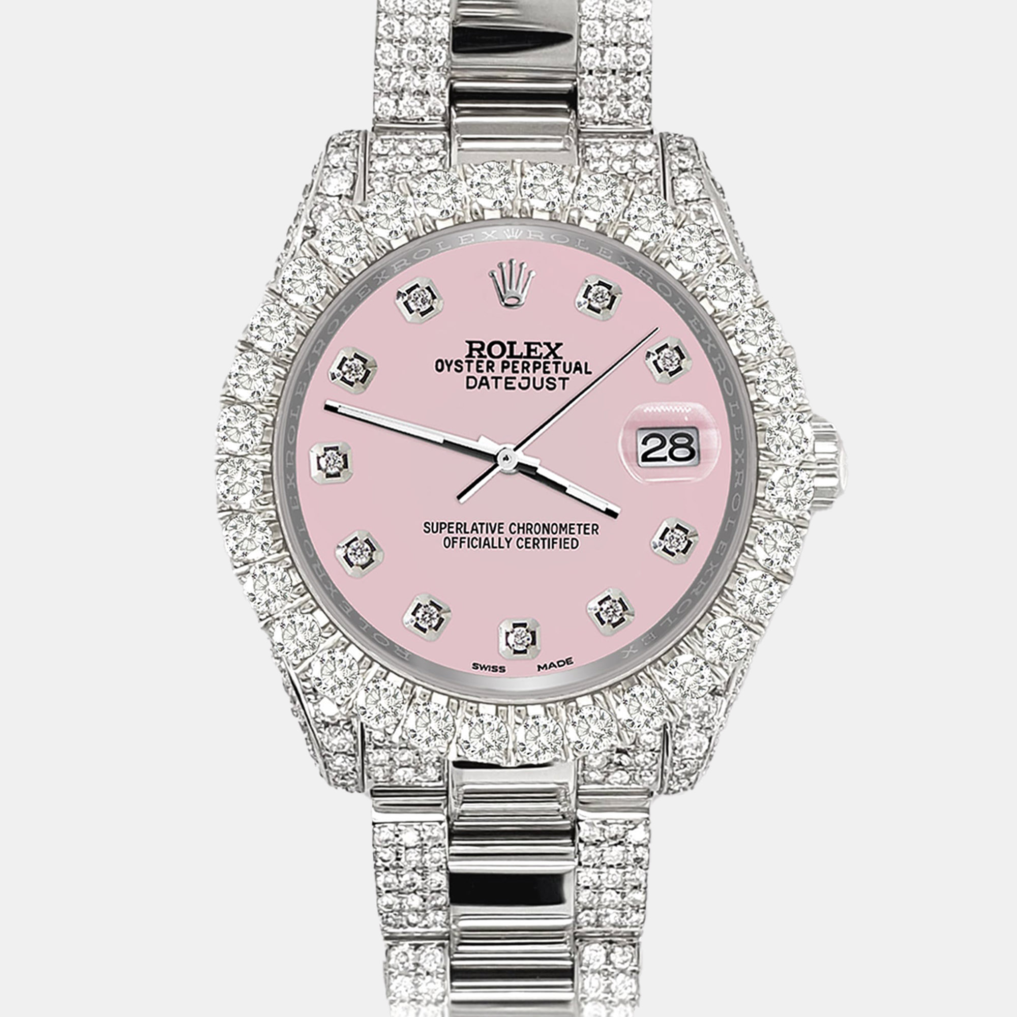 

Rolex datejust  pave 7.2ct iced diamond orchid pink Wristwatch 178240