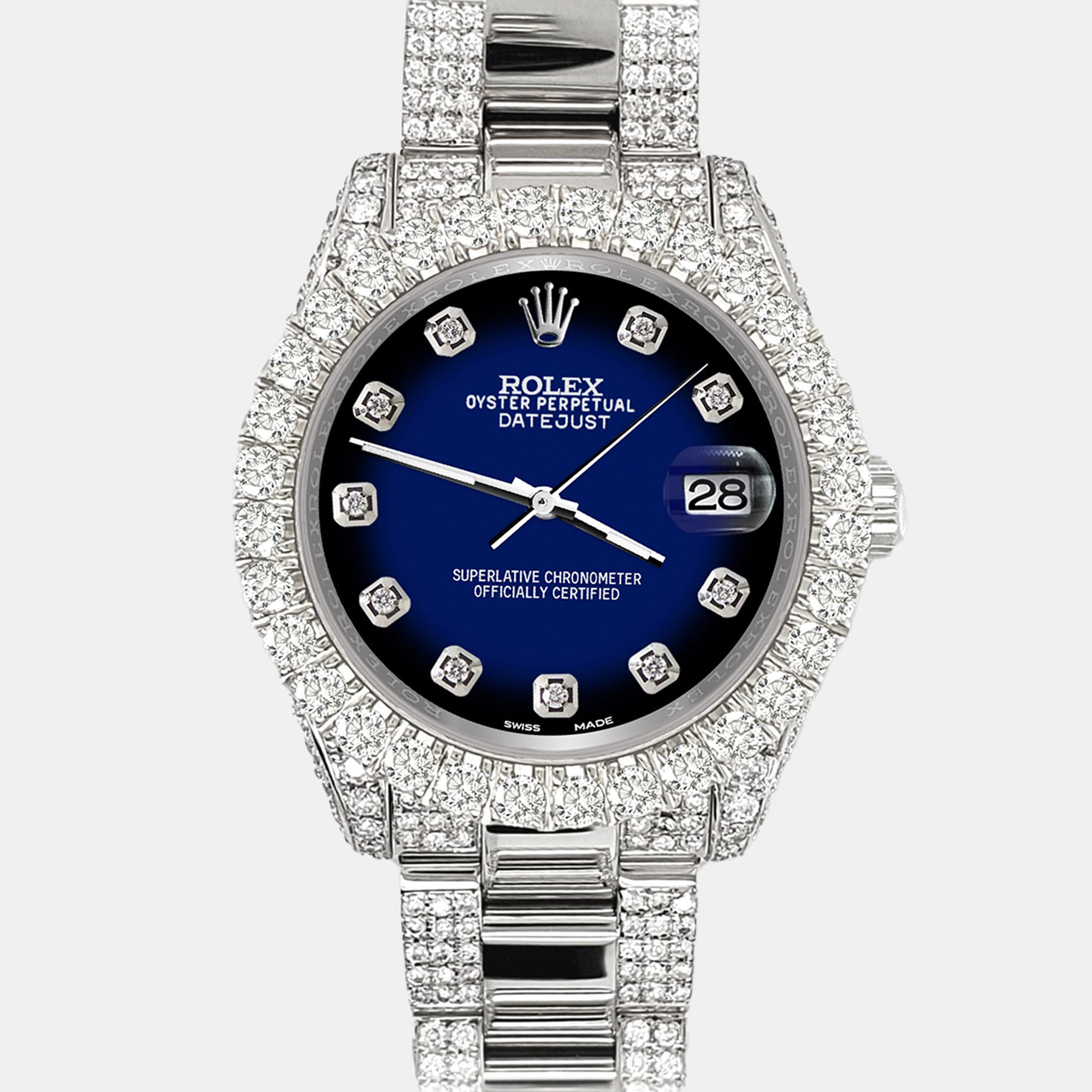 

Rolex datejust  pave 7.2ct iced diamond blue vignette Wristwatch 178240