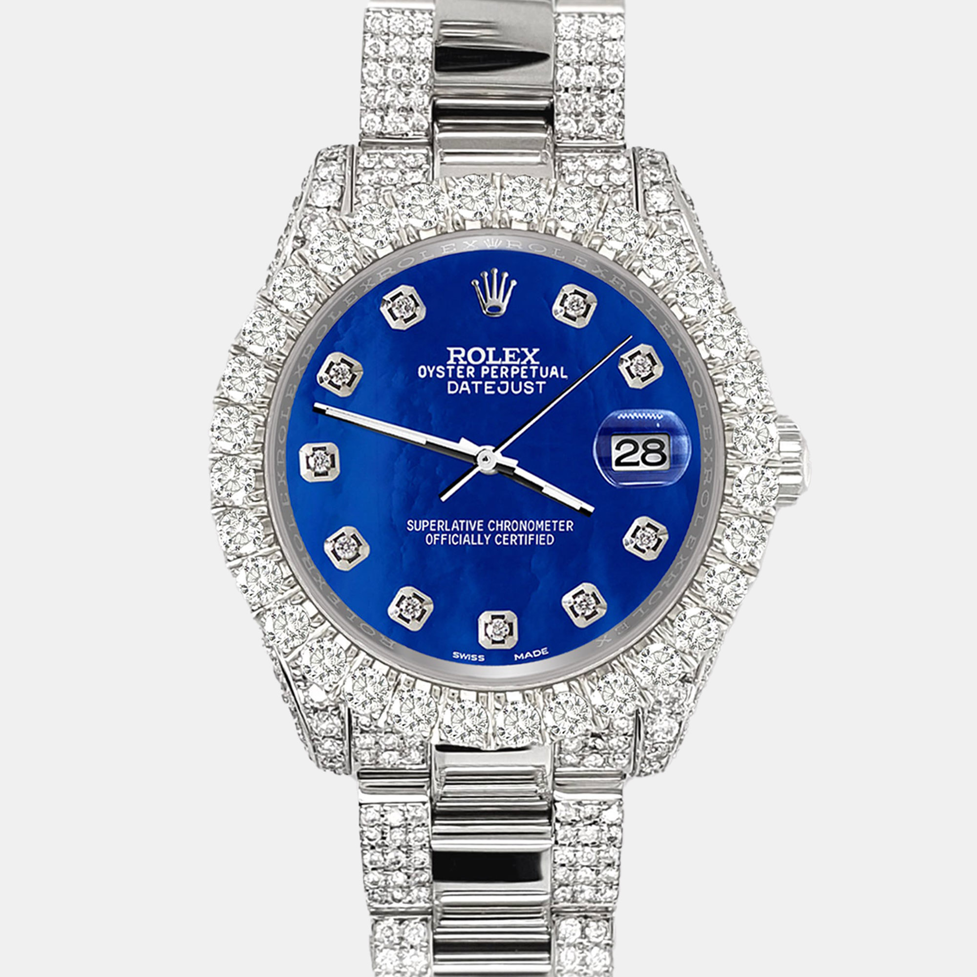 

Rolex datejust  pave 7.2ct iced diamond royal blue mop Wristwatch 178240