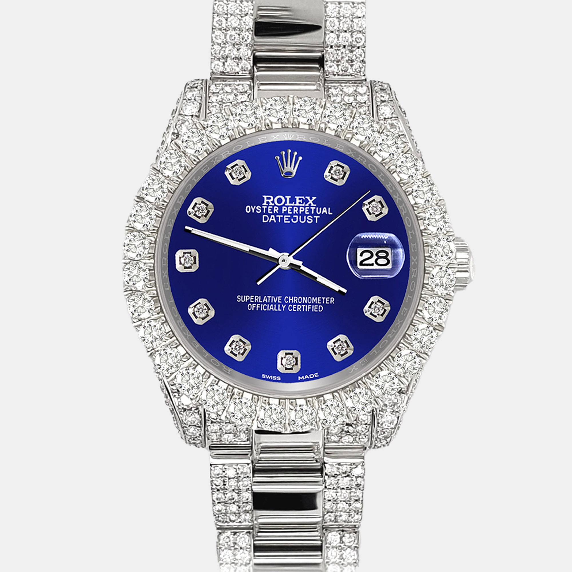 

Rolex datejust  pave 7.2ct iced diamond navy blue Wristwatch 178240