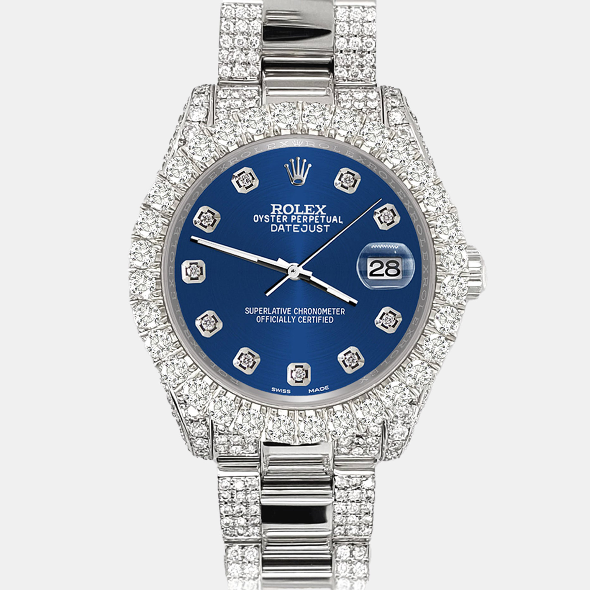 

Rolex datejust  pave 7.2ct iced diamond cobalt blue Wristwatch 178240