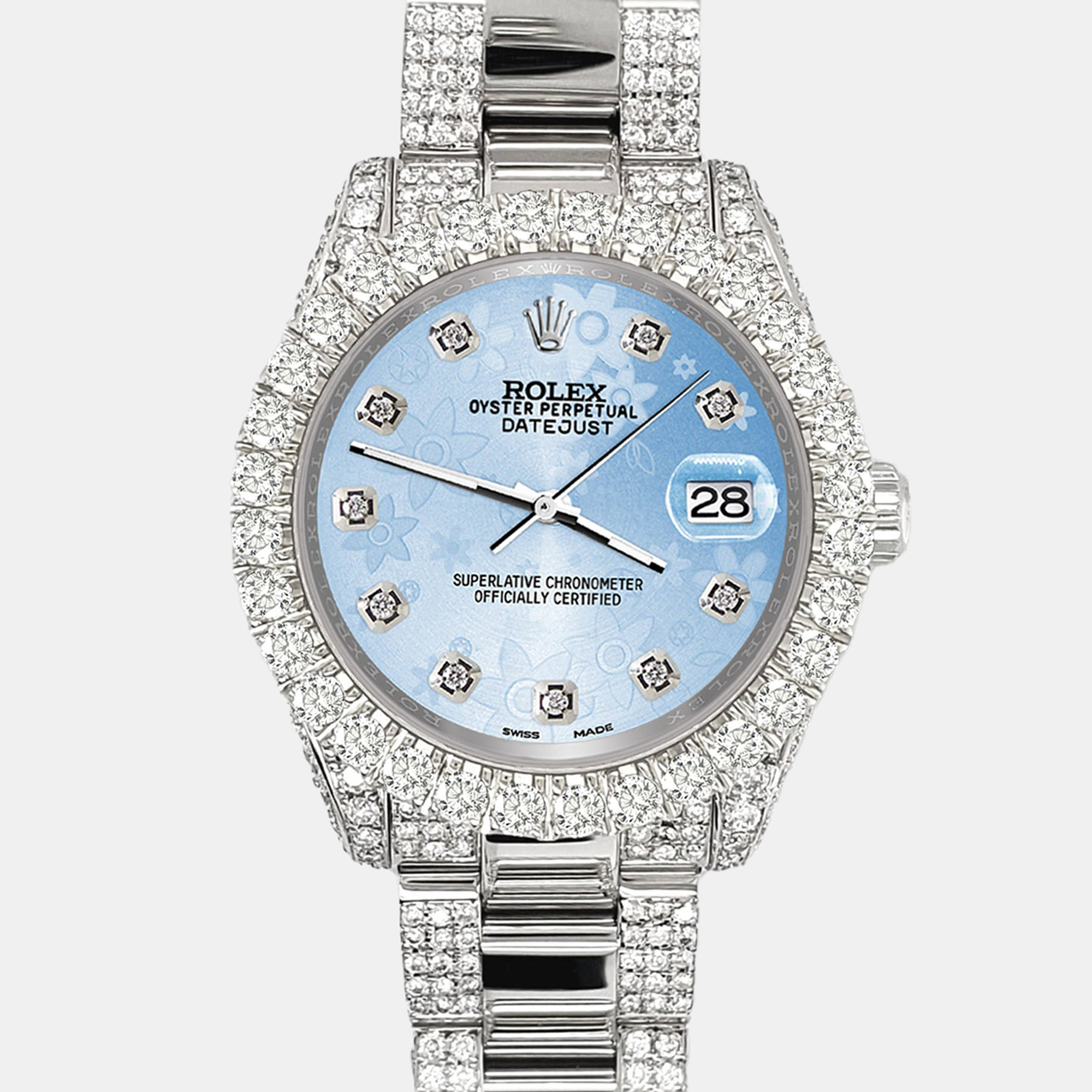 

Rolex datejust  pave 7.2ct iced diamond blue flower Wristwatch 178240