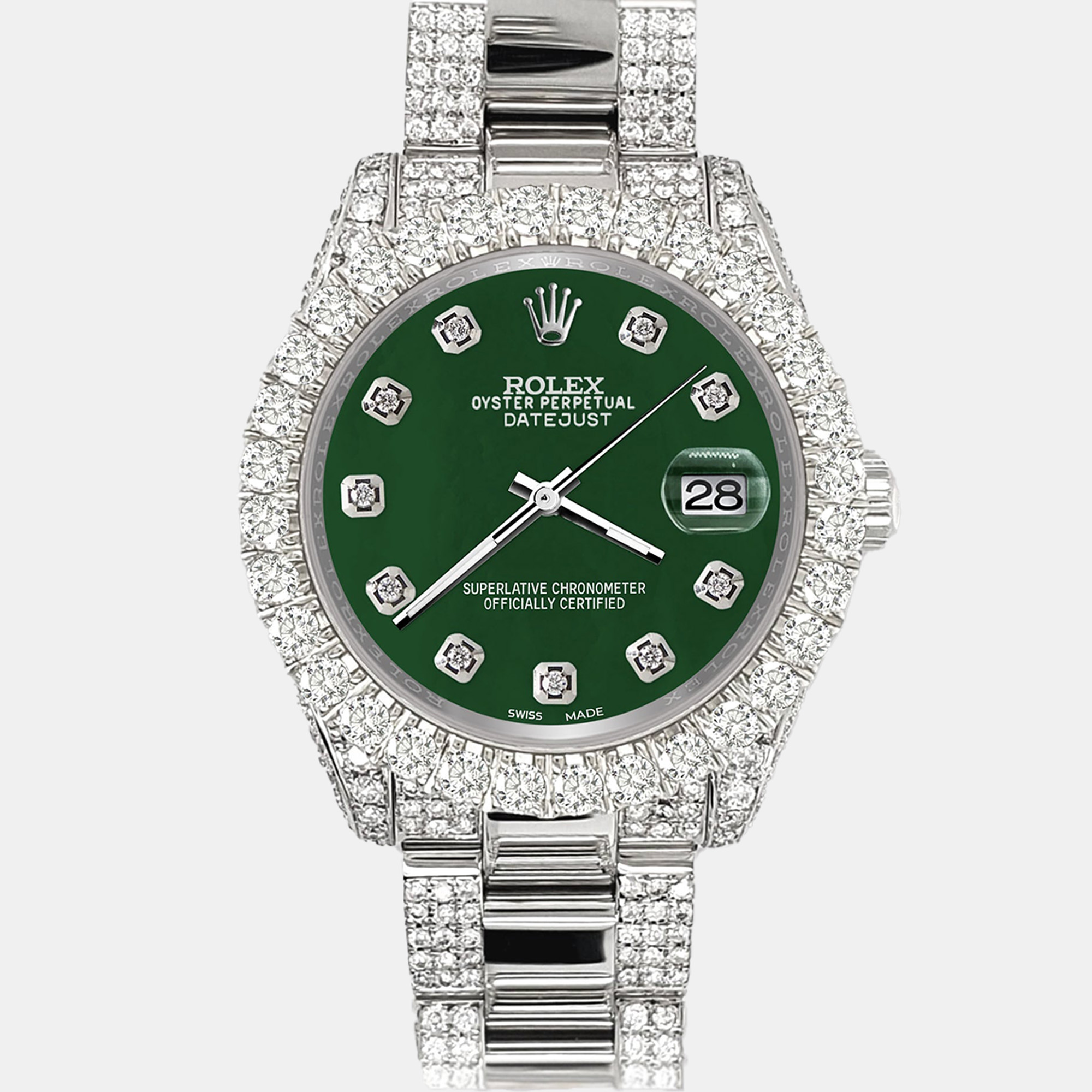 

Rolex datejust  pave 7.2ct iced diamond forest green Wristwatch 178240