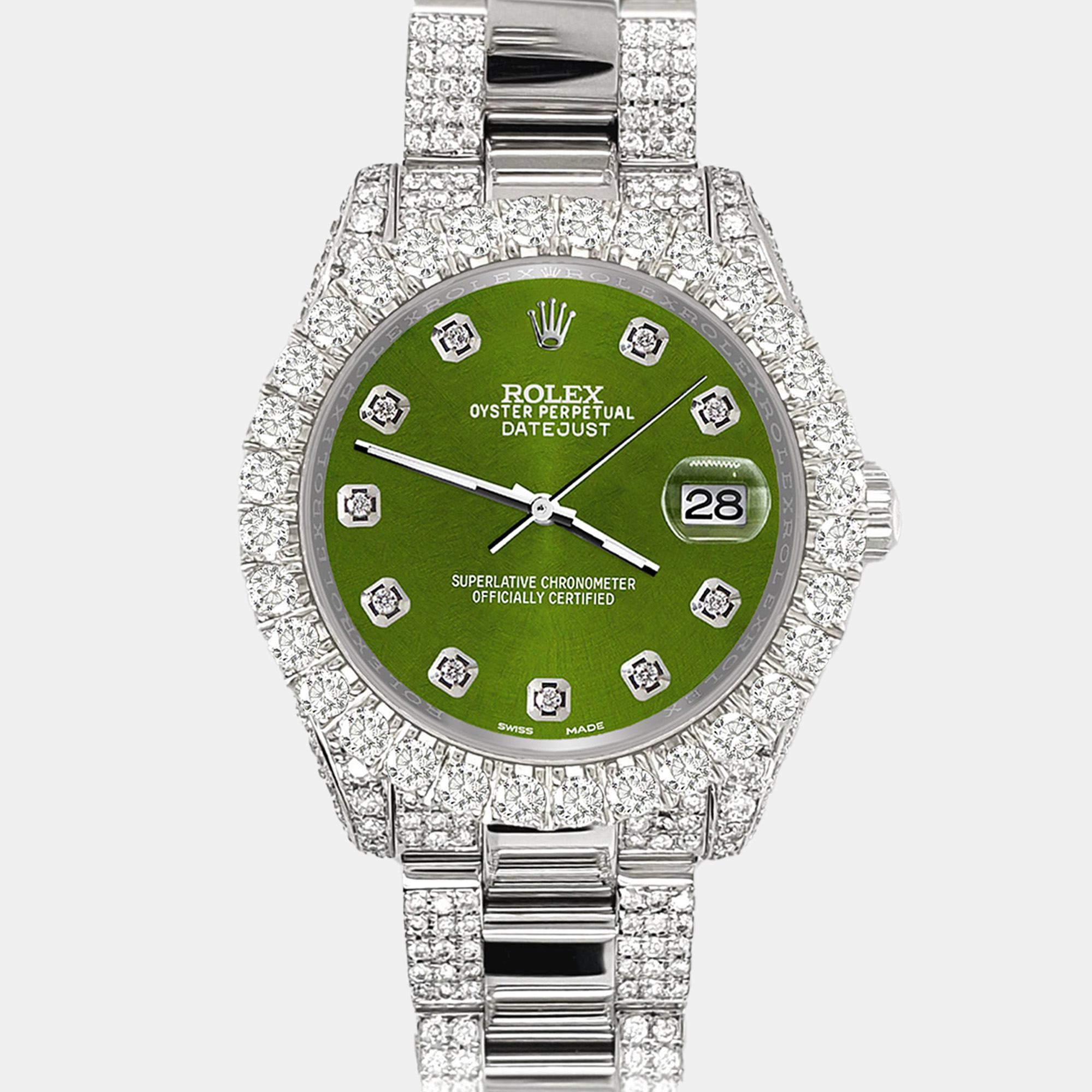 

Rolex datejust  pave 7.2ct iced diamond royal green Wristwatch 178240