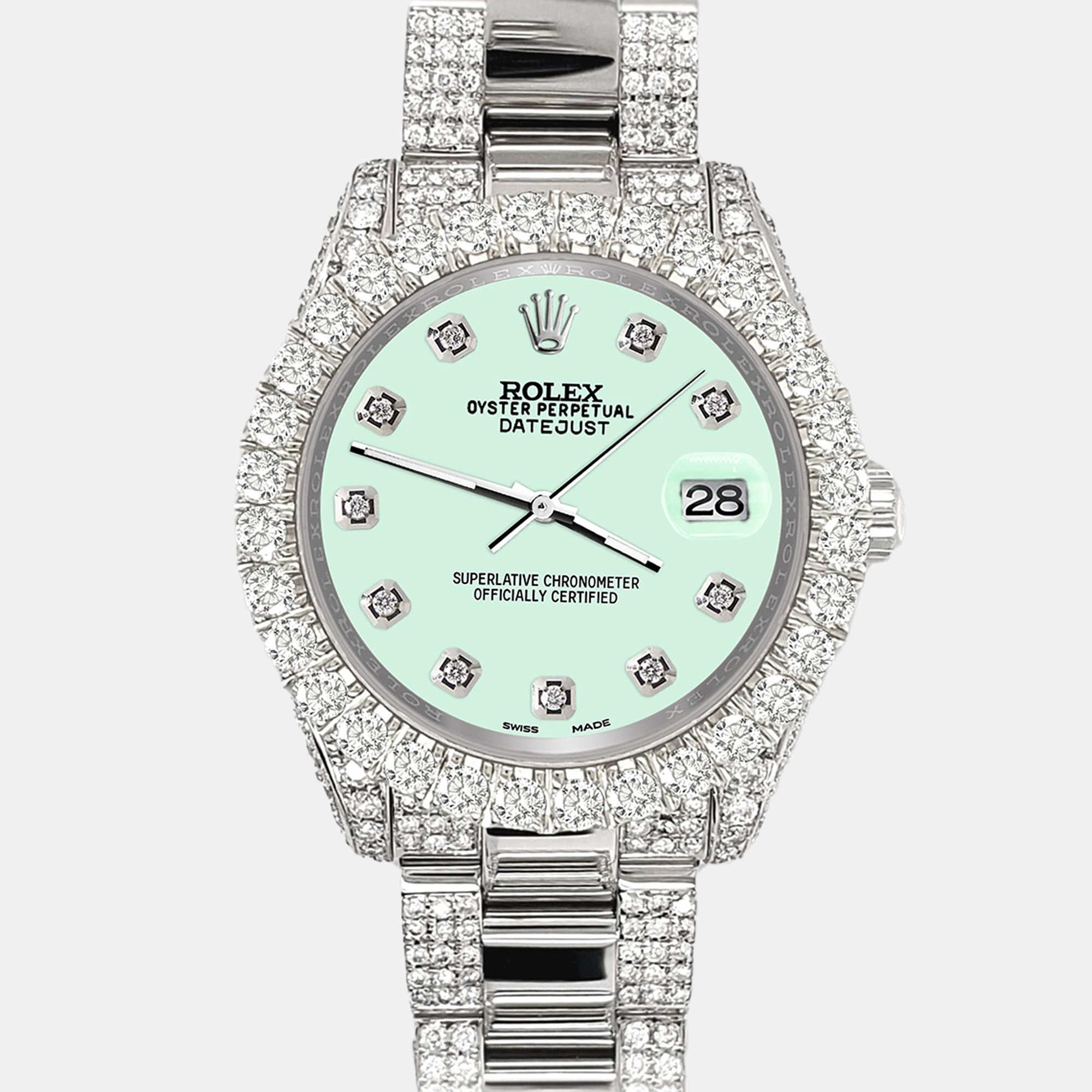 

Rolex Datejust  pave 7.2ct iced diamond malachite Wristwatch 178240, Green