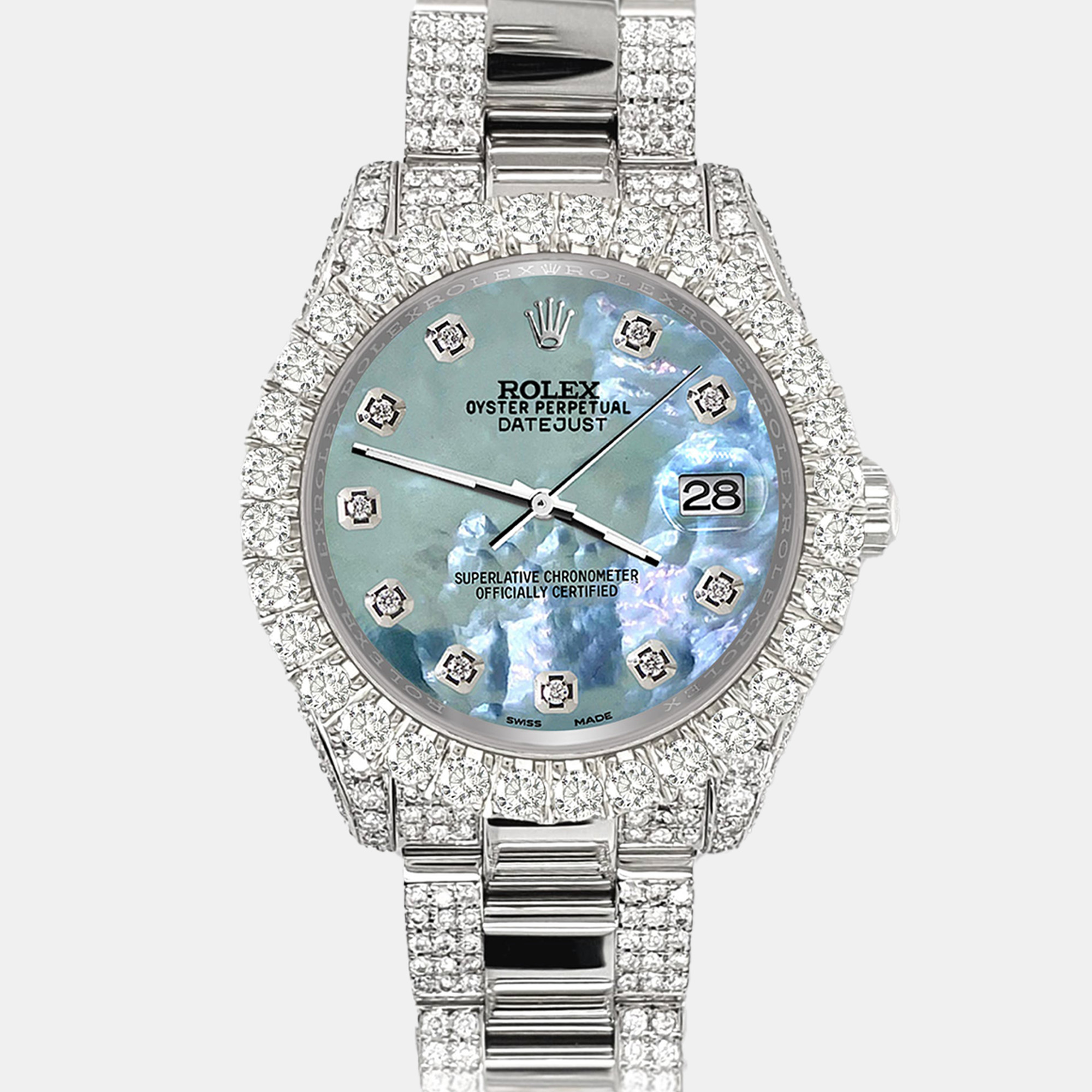 

Rolex Datejust  pave 7.2ct iced diamond tahitian blue mop Wristwatch 178240