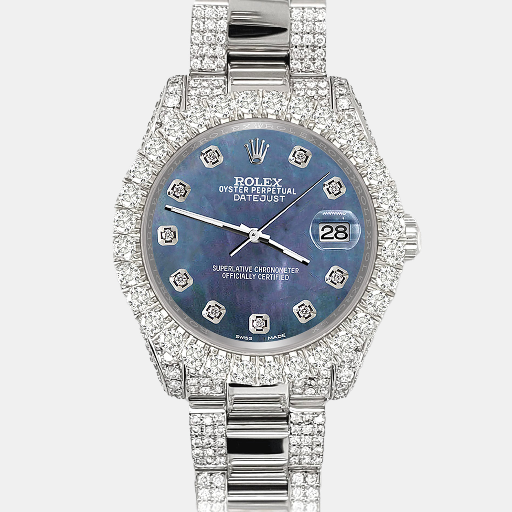 

Rolex Datejust  pave 7.2ct iced diamond black pearl Wristwatch 178240