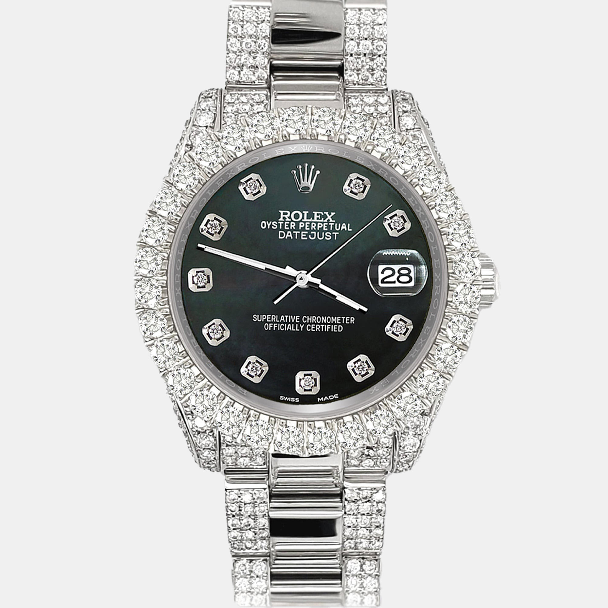 

Rolex datejust  pave 7.2ct iced diamond black mop Wristwatch 178240