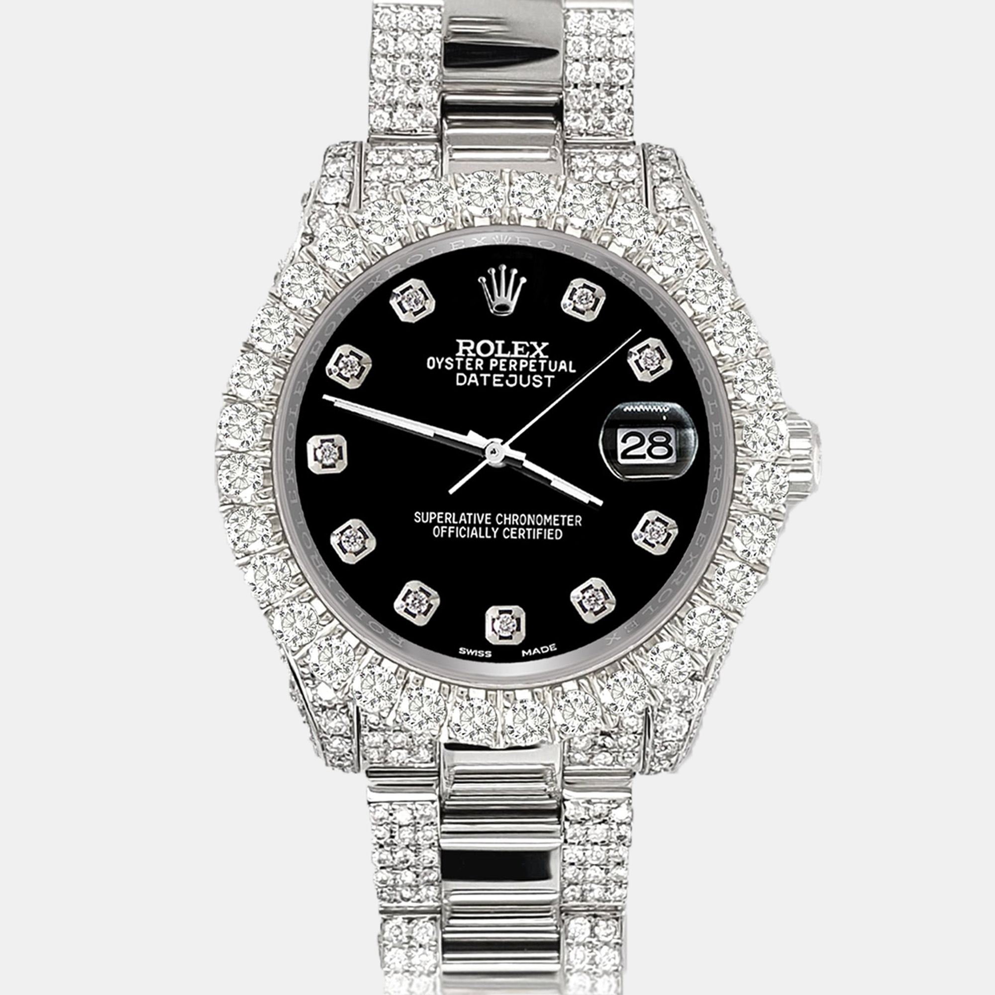 

Rolex datejust  pave 7.2ct iced diamond black Wristwatch 178240