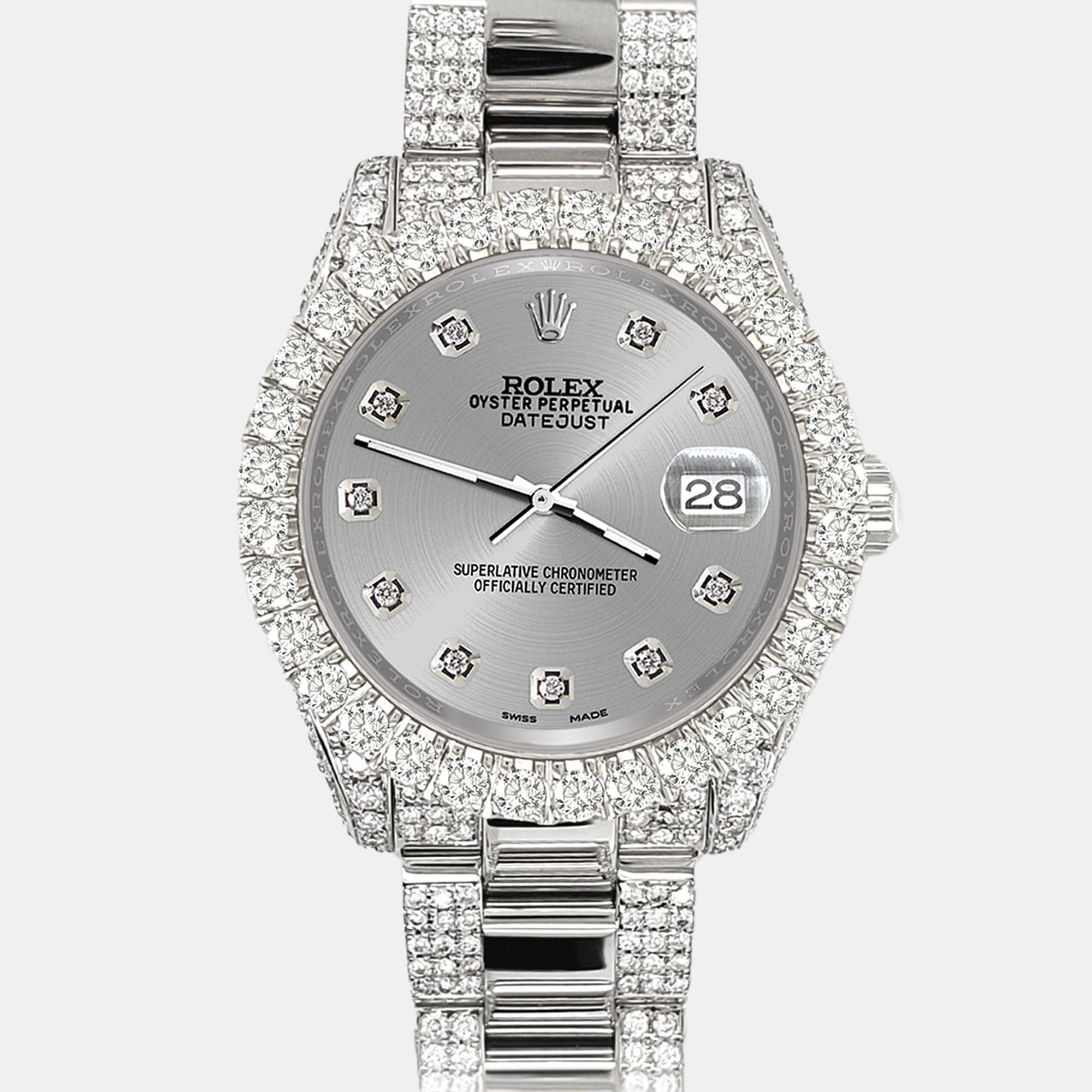 

Rolex datejust  pave 7.2ct iced diamond gray Wristwatch 178240, Grey