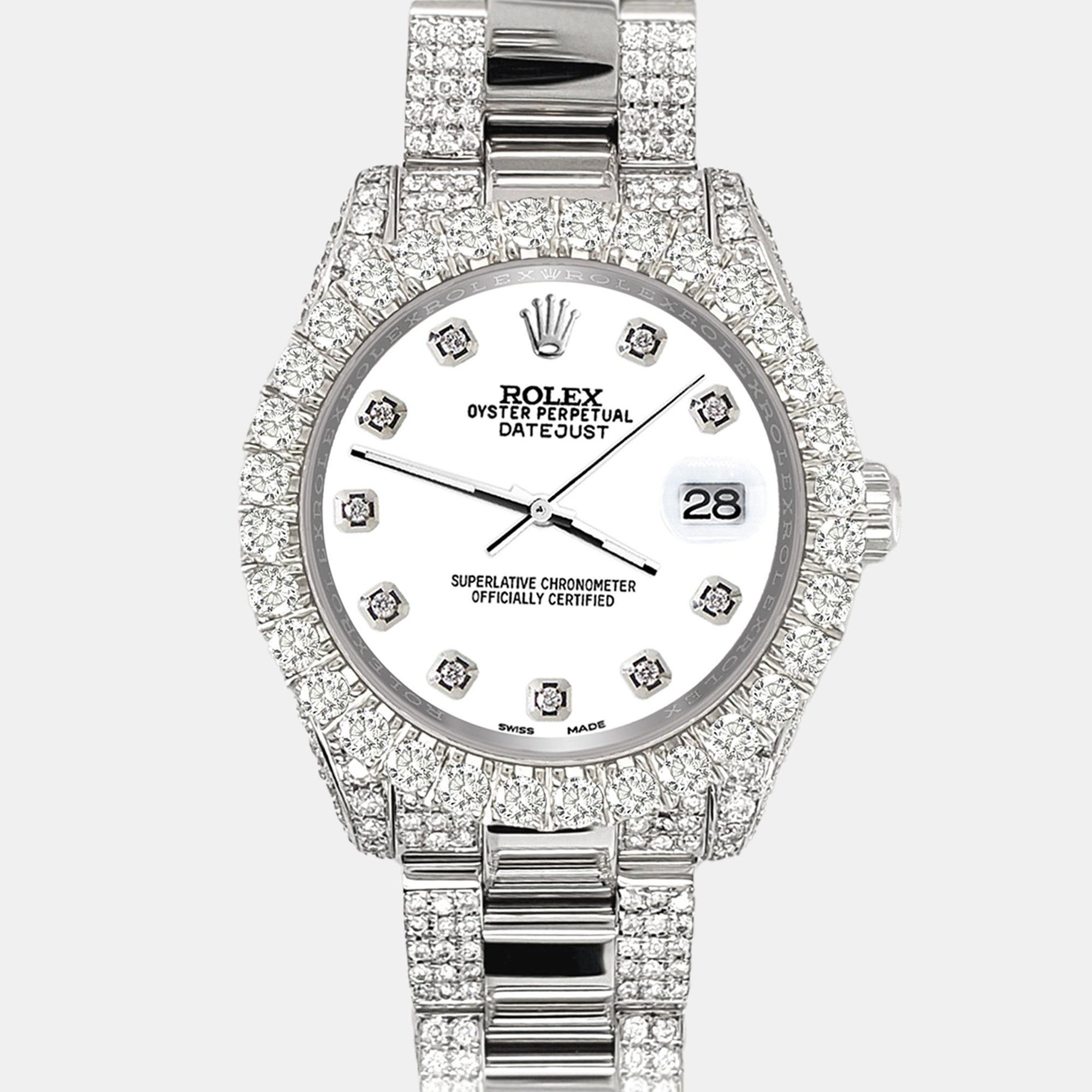 

Rolex datejust  pave 7.2ct iced diamond white Wristwatch 178240