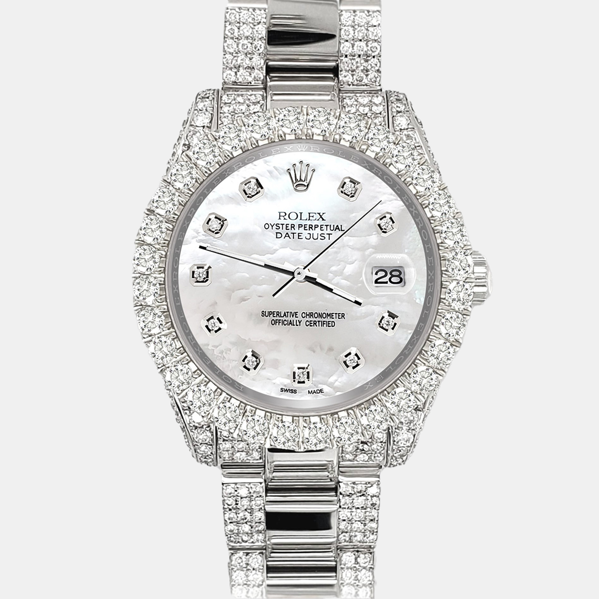 

Rolex datejust  7.2ct iced out Wristwatch white mop diamond dial 178240