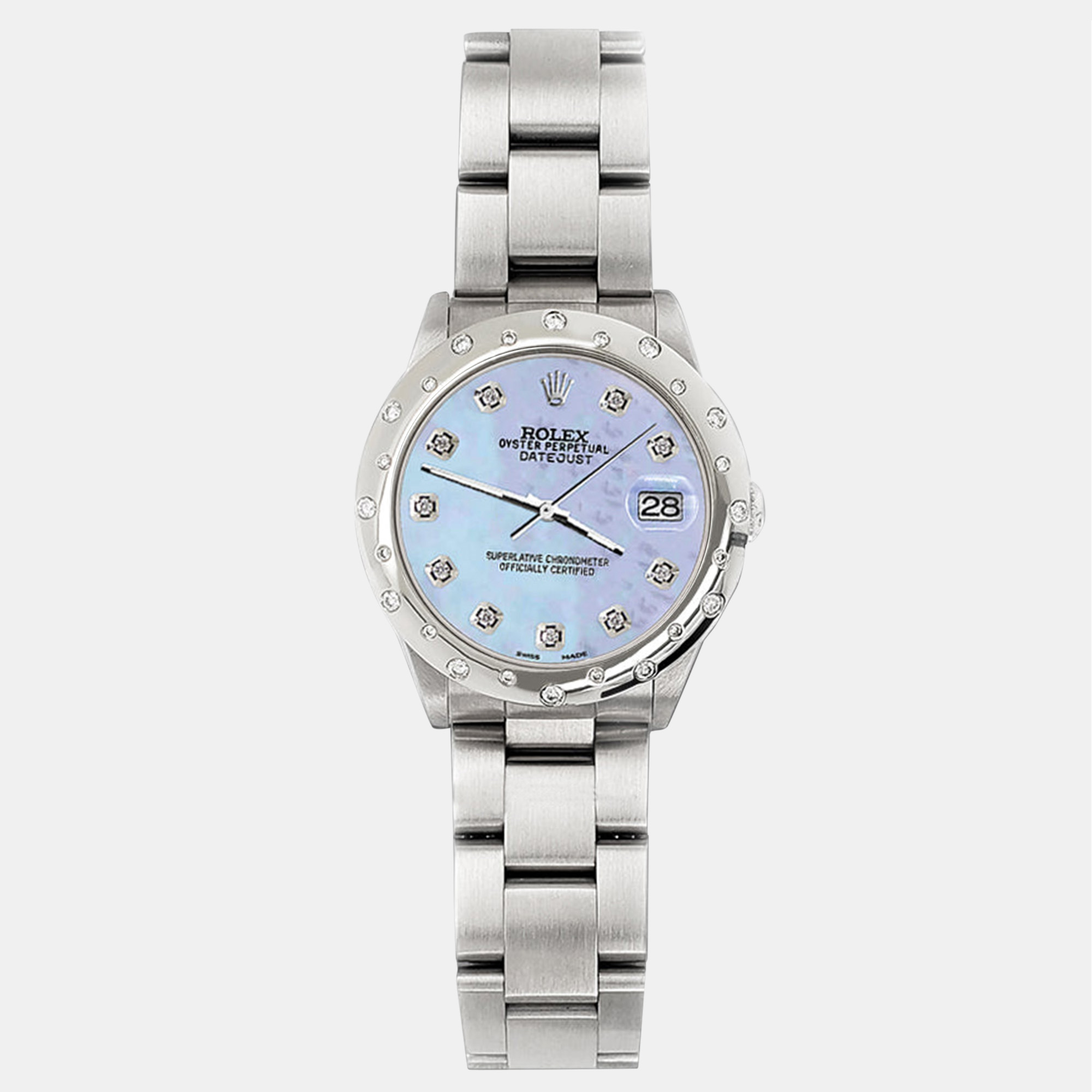 

Rolex Custom Purple MOP Diamond Stainless Steel Datejust 78240 Automatic Women's Wristwatch 31 mm