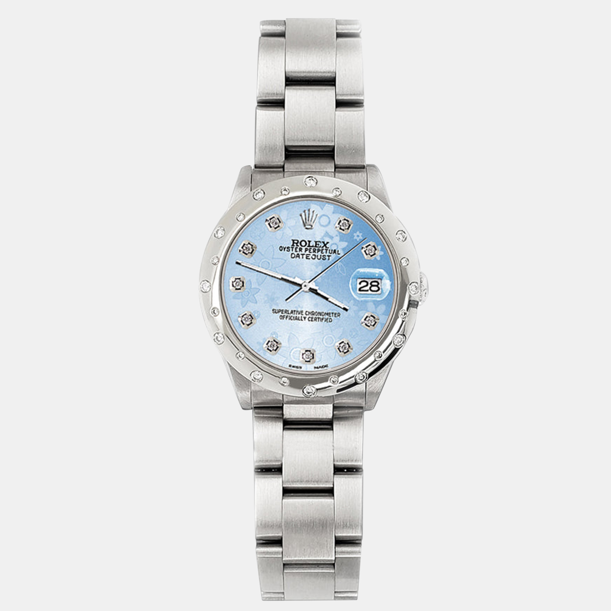 

Rolex Custom Blue Diamond Stainless Steel Datejust 78240 Automatic Women's Wristwatch 31 mm