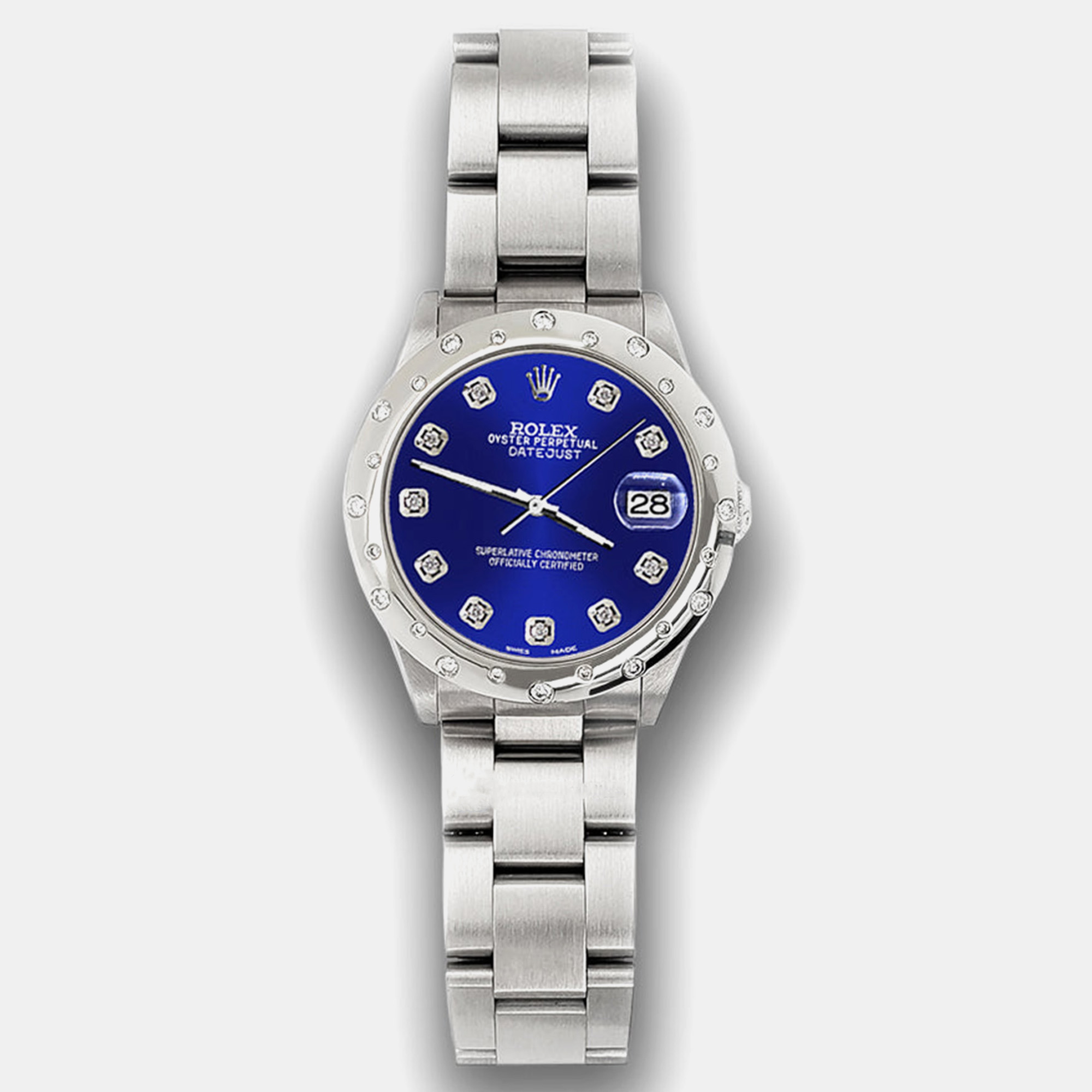 

Rolex Custom Navy Blue Diamond Stainless Steel Datejust 78240 Automatic Women's Wristwatch 31 mm