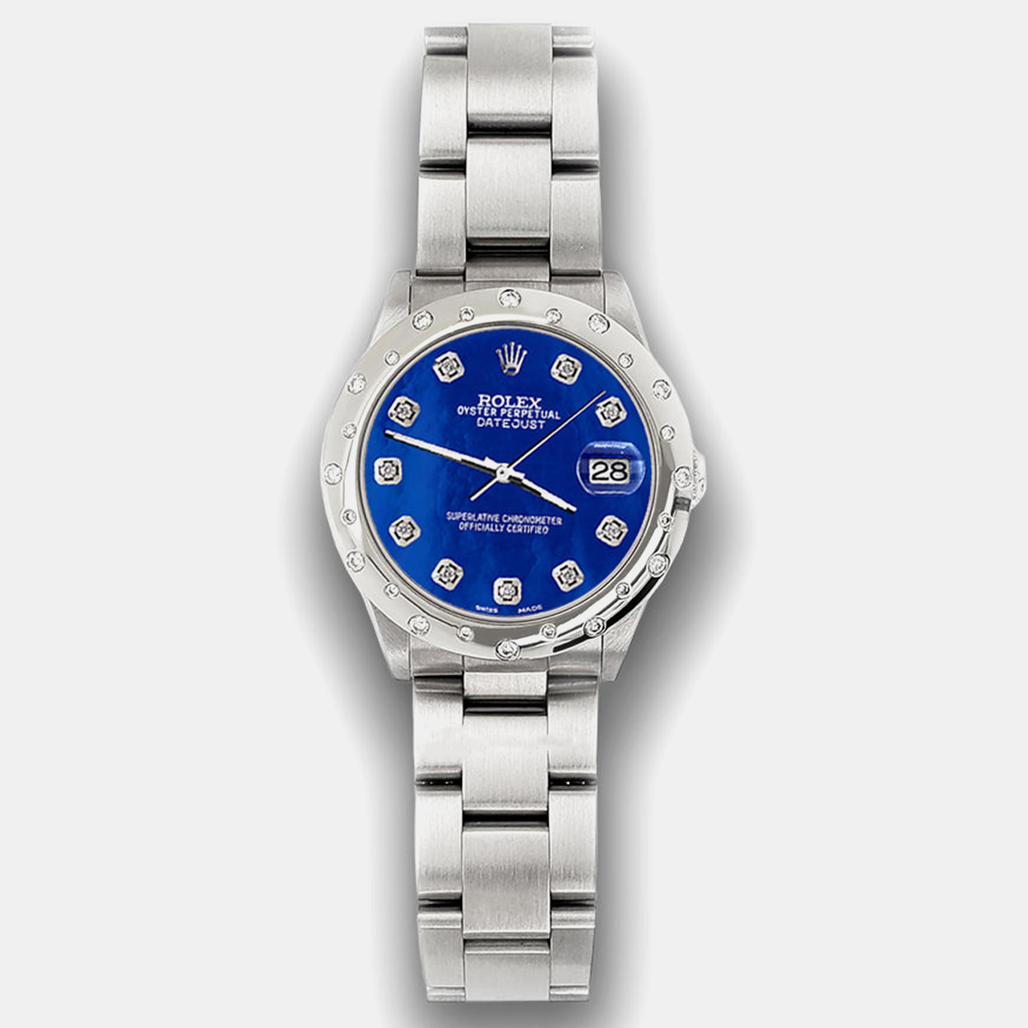 

Rolex Custom Royal Blue Diamond Stainless Steel Datejust 78240 Automatic Women's Wristwatch 31 mm