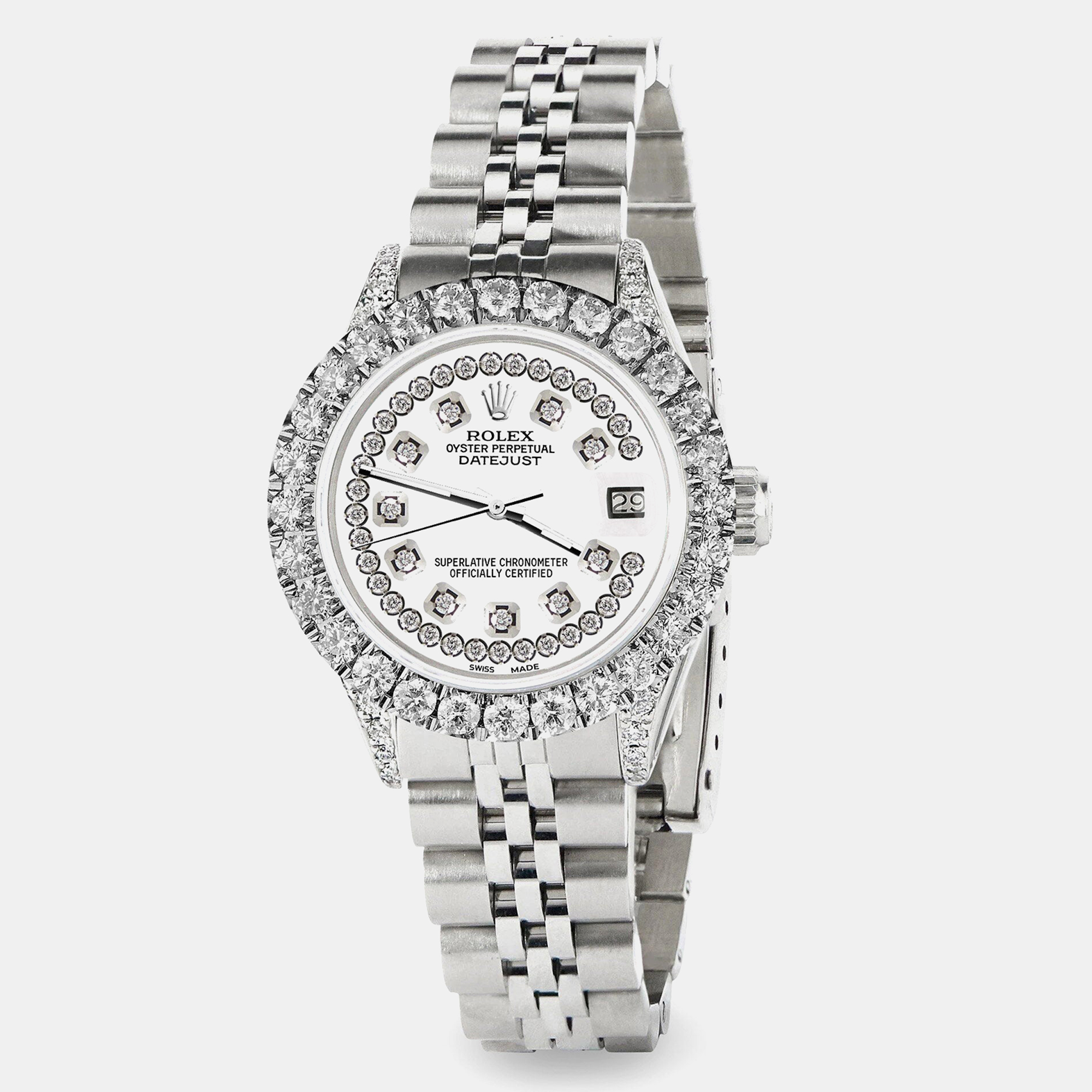 

Rolex Custom White 2.35CT Diamond Stainless Steel Datejust Automatic Women's Wristwatch