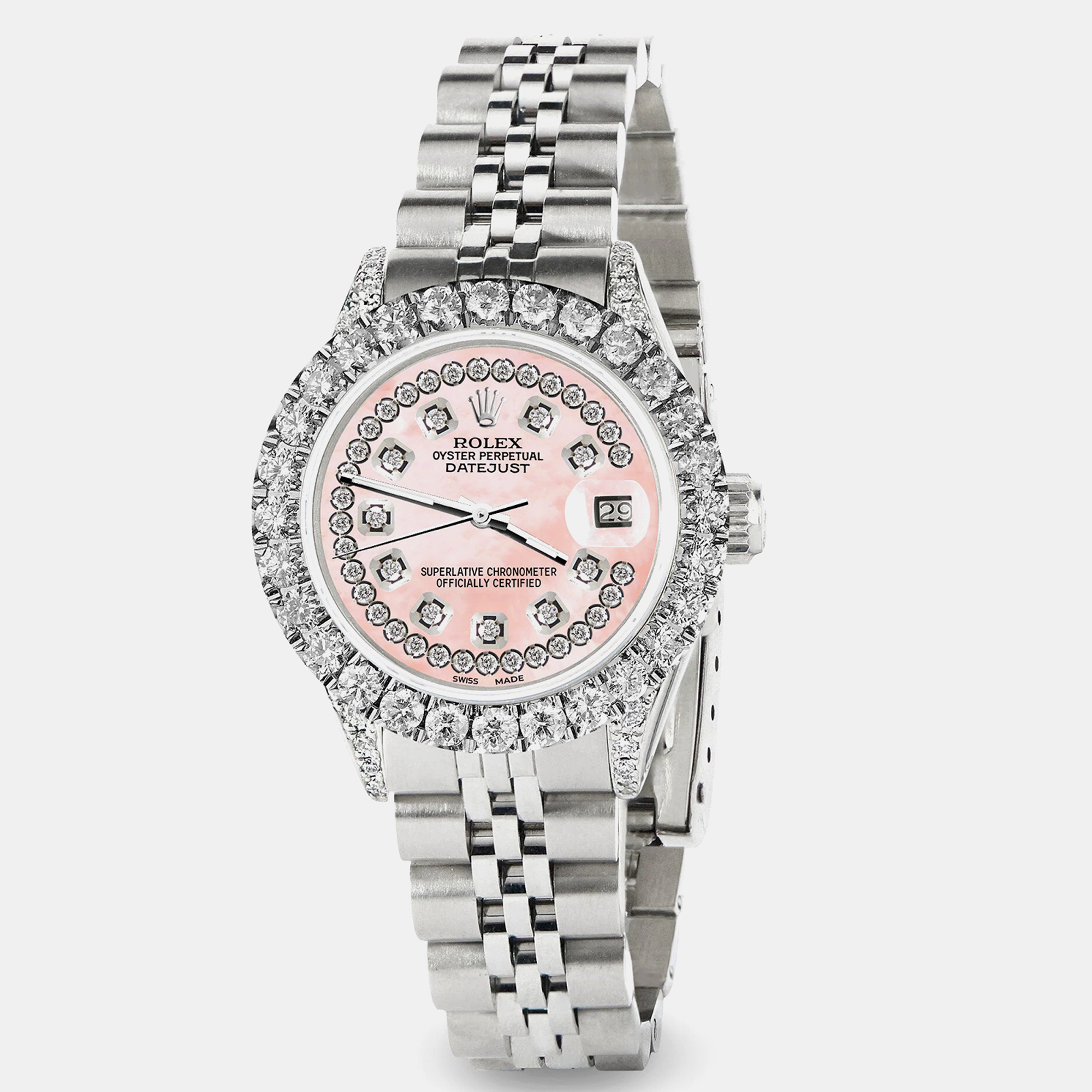 

Rolex Custom Royal Pink 2.35CT Diamond Stainless Steel Datejust Automatic Women's Wristwatch
