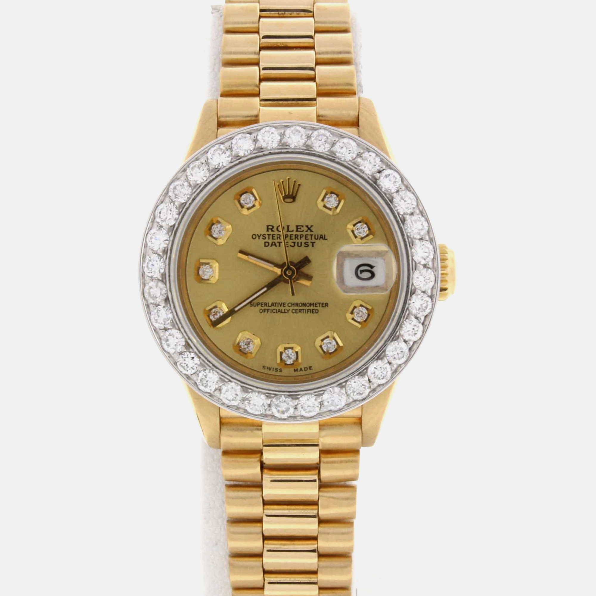 

Rolex Customised Diamond 18K Yellow Gold Automatic Women's Wristwatch