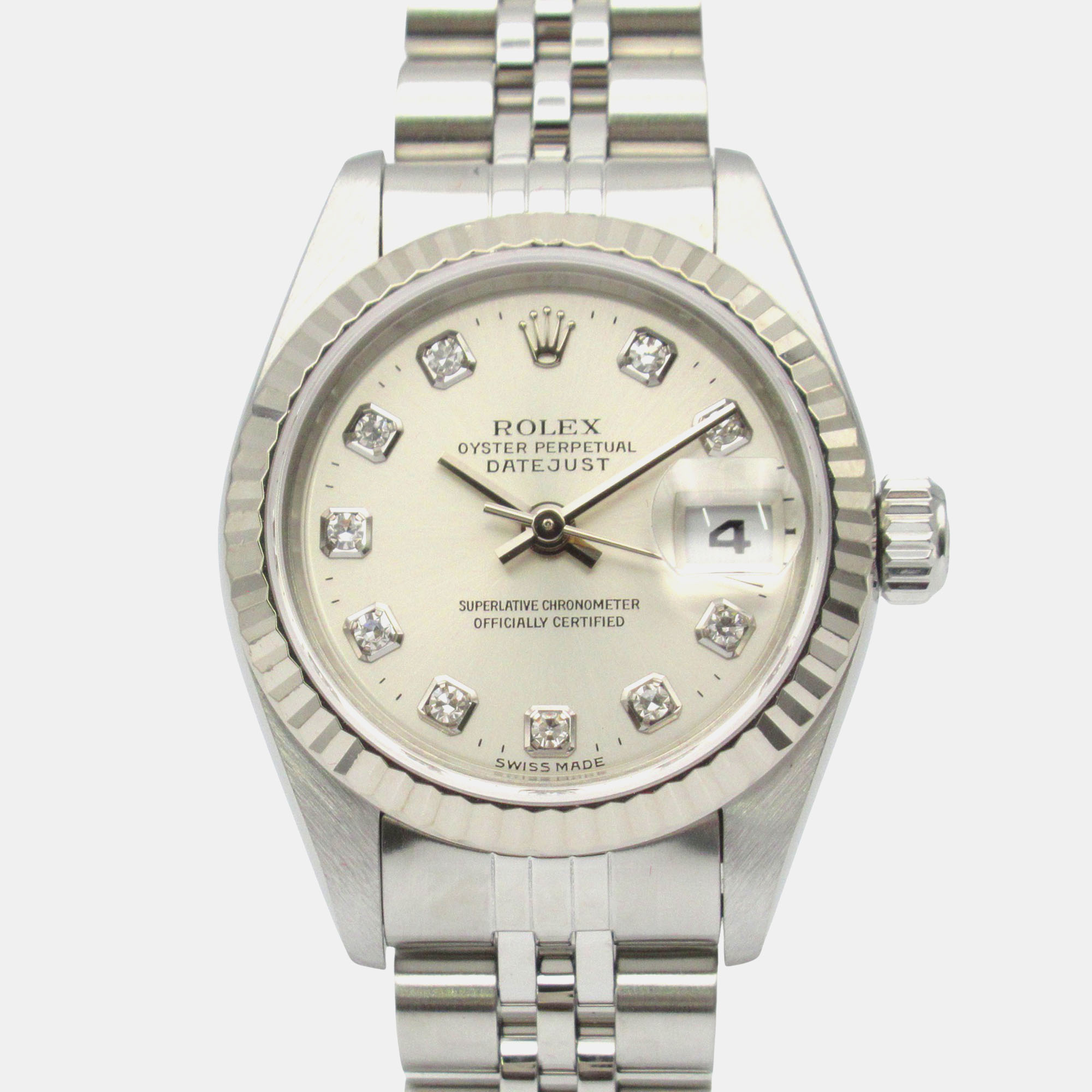 

Rolex Silver Diamond 18k White Gold Stainless Steel Datejust 79174 Automatic Women's Wristwatch 26 mm