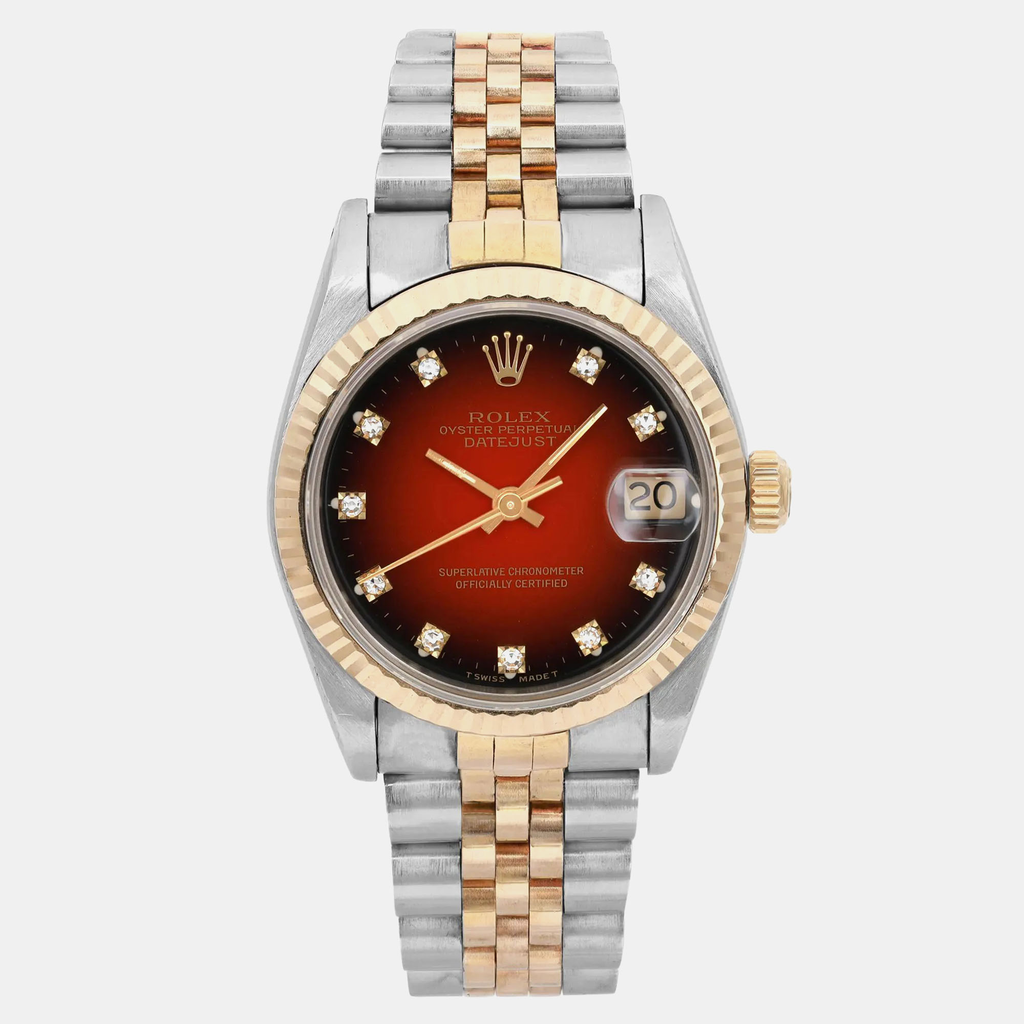 

Rolex Red 18k Yellow Gold Stainless Steel Datejust 68273 Automatic Women's Wristwatch 31 mm